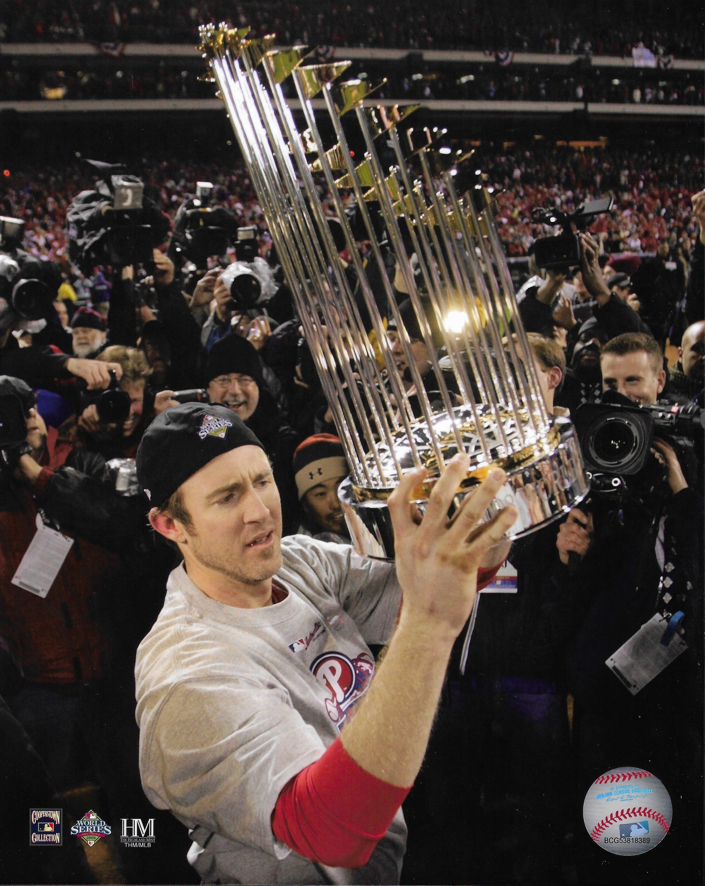 Chase Utley World Series Trophy Philadelphia Phillies 8" x 10" Baseball Photo 1