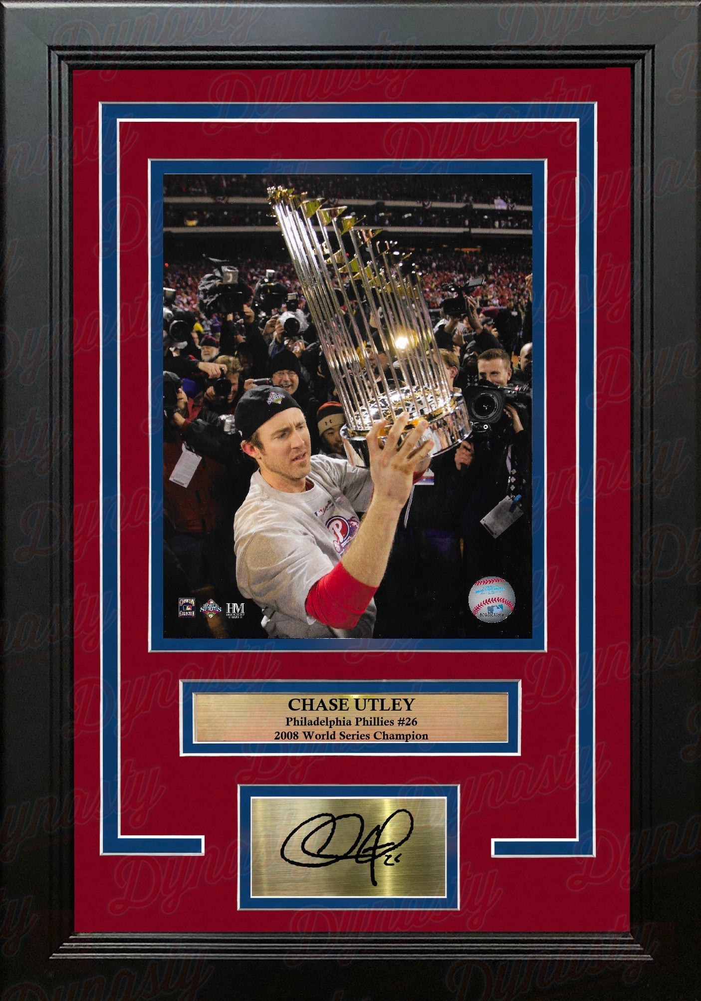 Chase Utley Philadelphia Phillies 2008 World Series Trophy 8x10 Framed Photo with Engraved Autograph 1