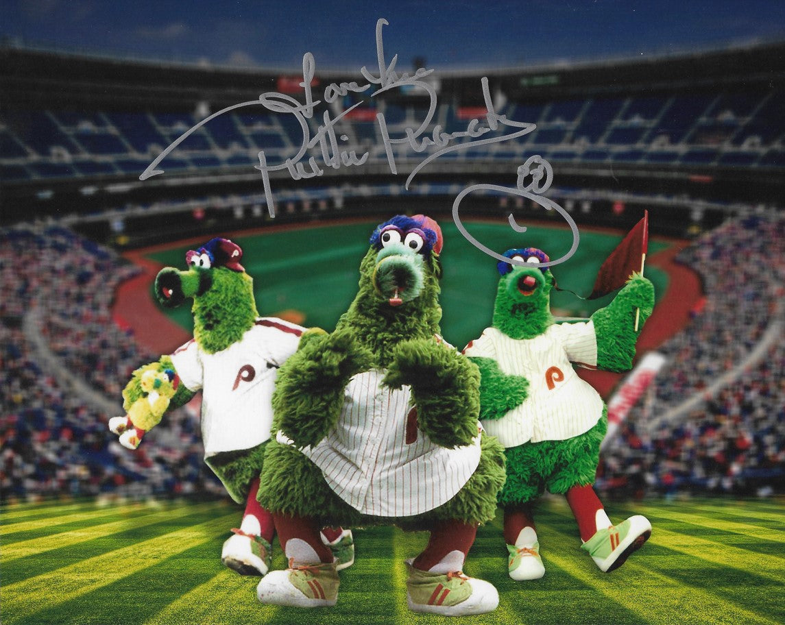 The Phillie Phanatic Dave Raymond Autographed 8" x 10" Collage Baseball Photo 1