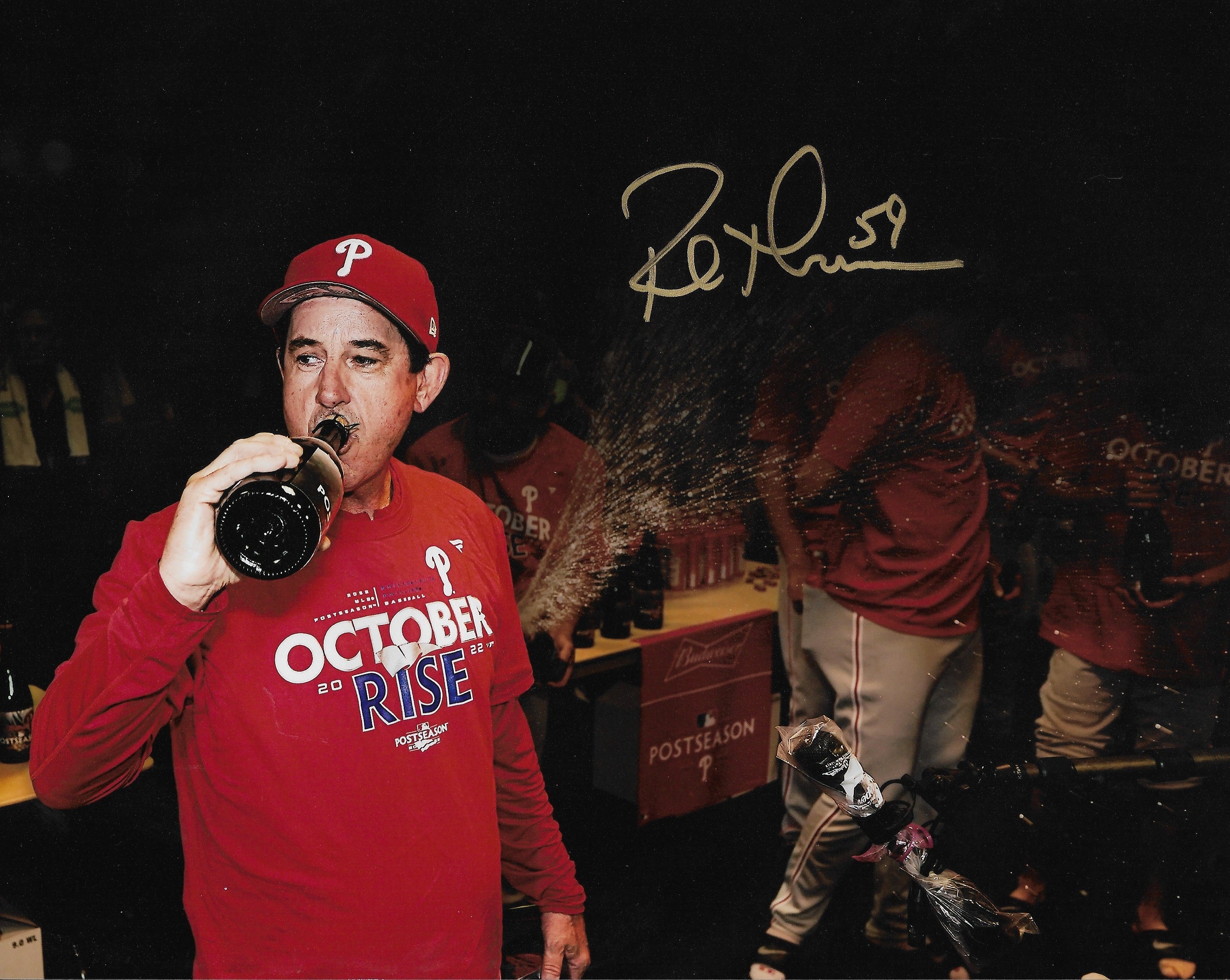 Rob Thomson 2022 NL Champions Locker Room Celebration Philadelphia Phillies Autographed 8x10 Photo 2