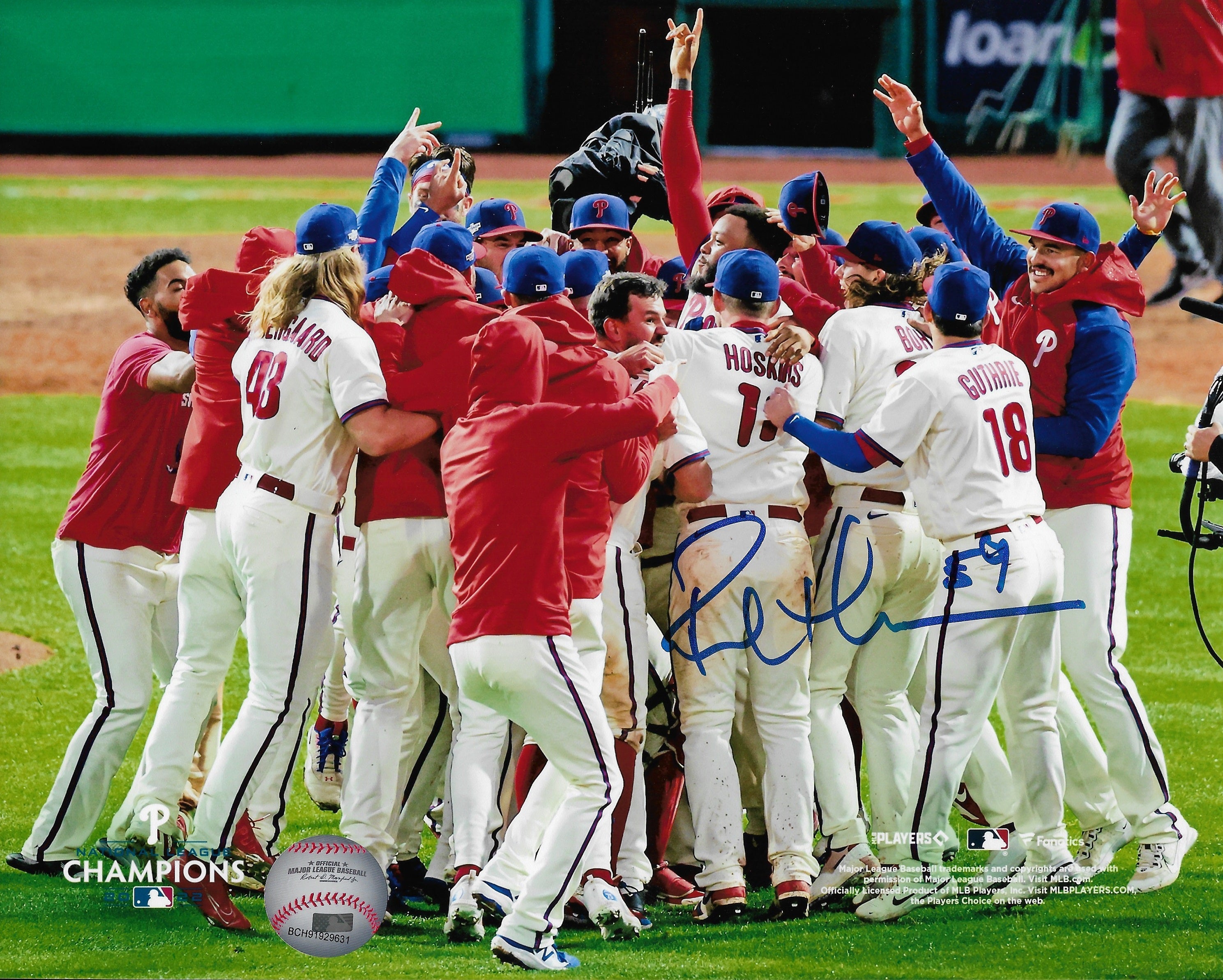 Rob Thomson 2022 NL Champions Mound Celebration Philadelphia Phillies Autographed 8" x 10" Photo 1