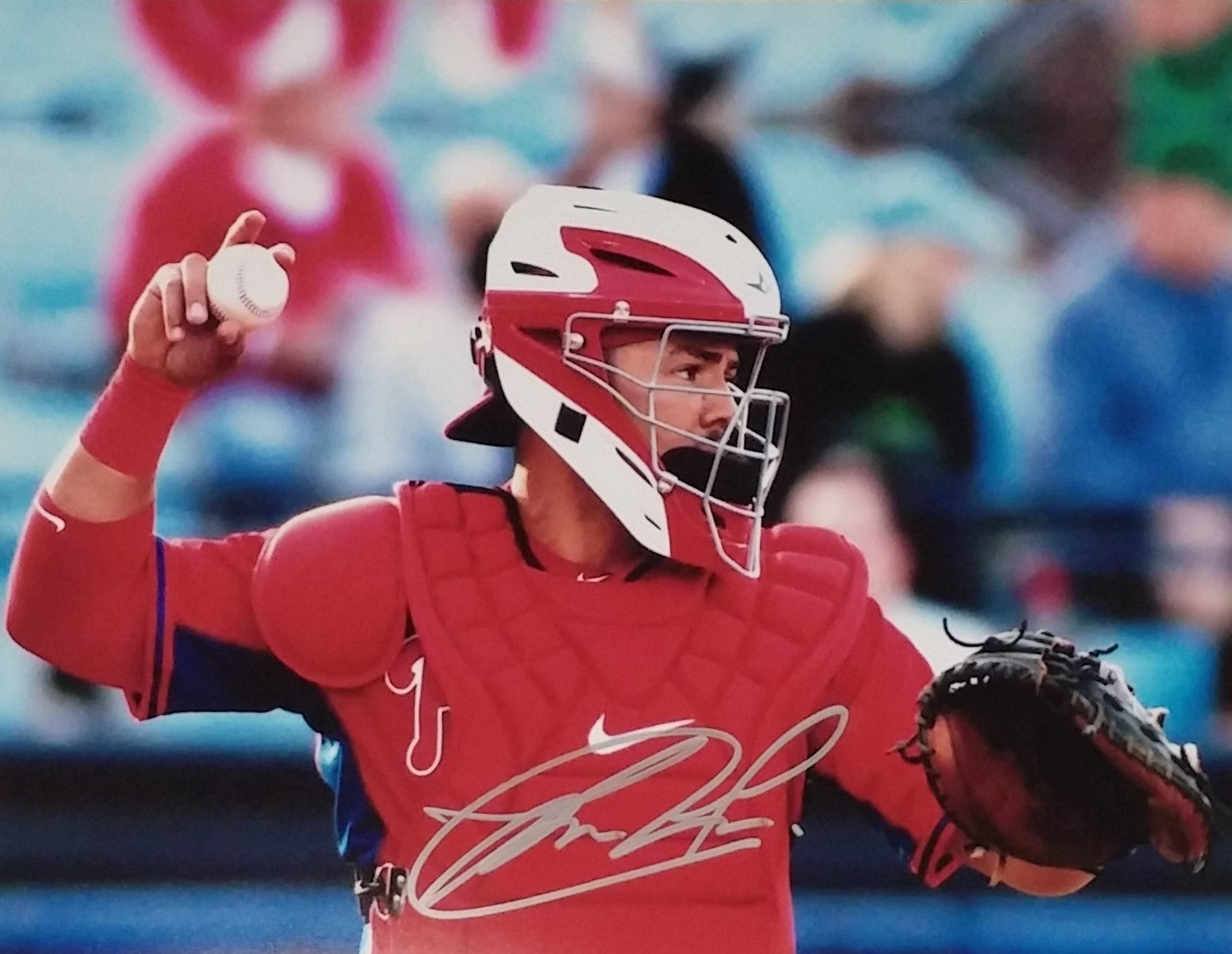 Jorge Alfaro Mask Autographed Philadelphia Phillies 16" x 20" Baseball Photo 1