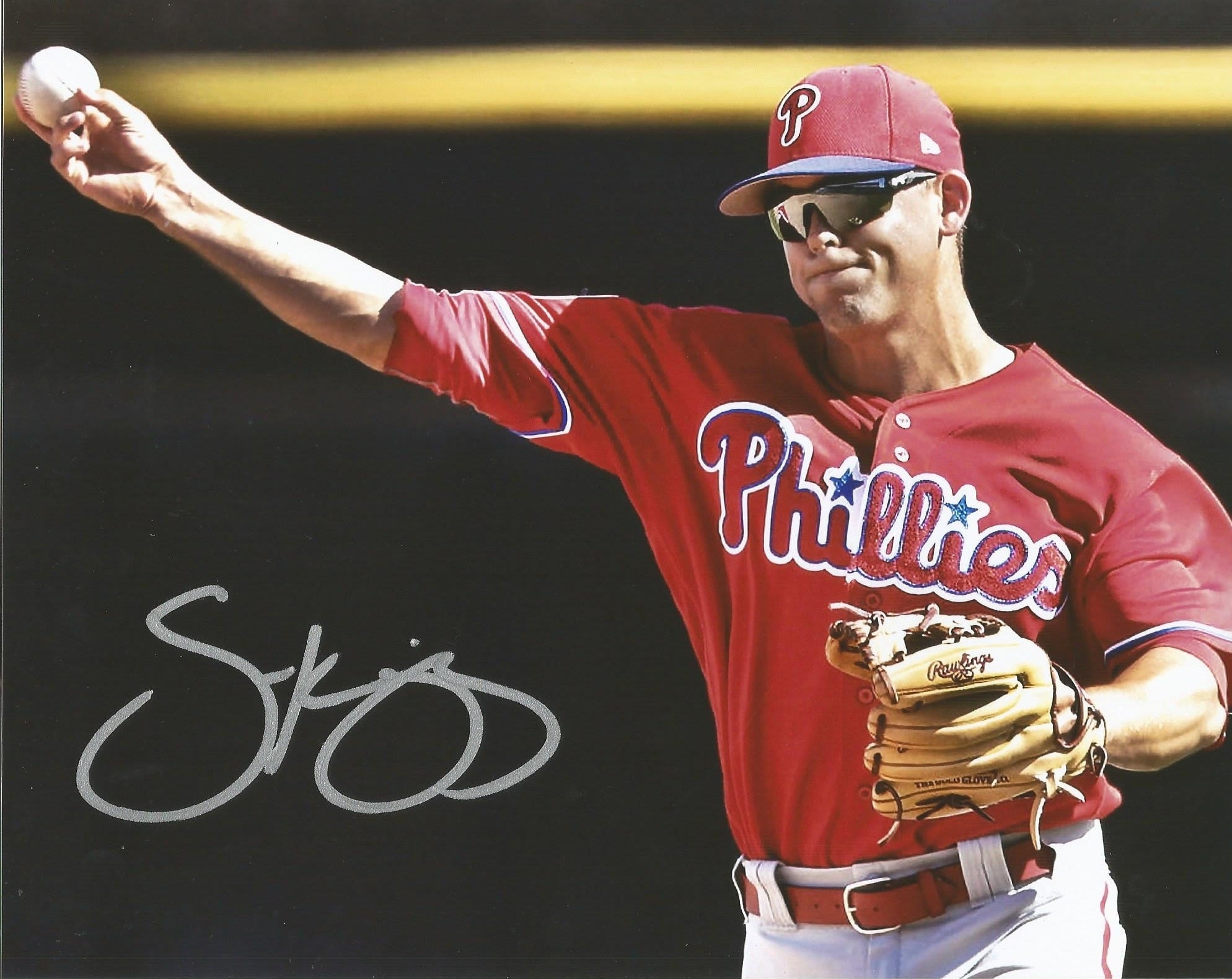 Scott Kingery Throw Autographed Philadelphia Phillies 16" x 20" Baseball Photo 1