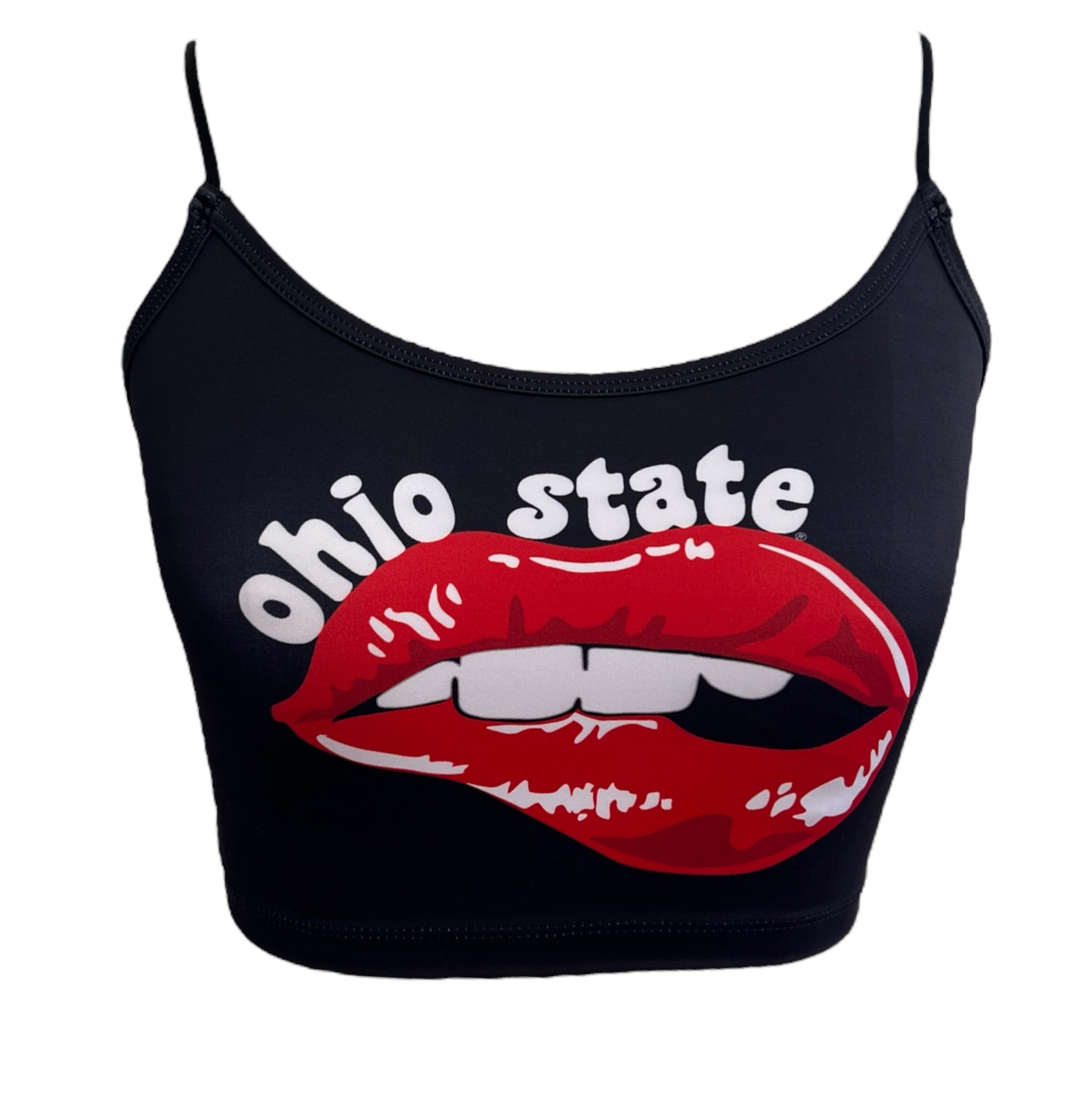 Ohio State OSU Buckeyes Lips Black Spaghetti Tank 7