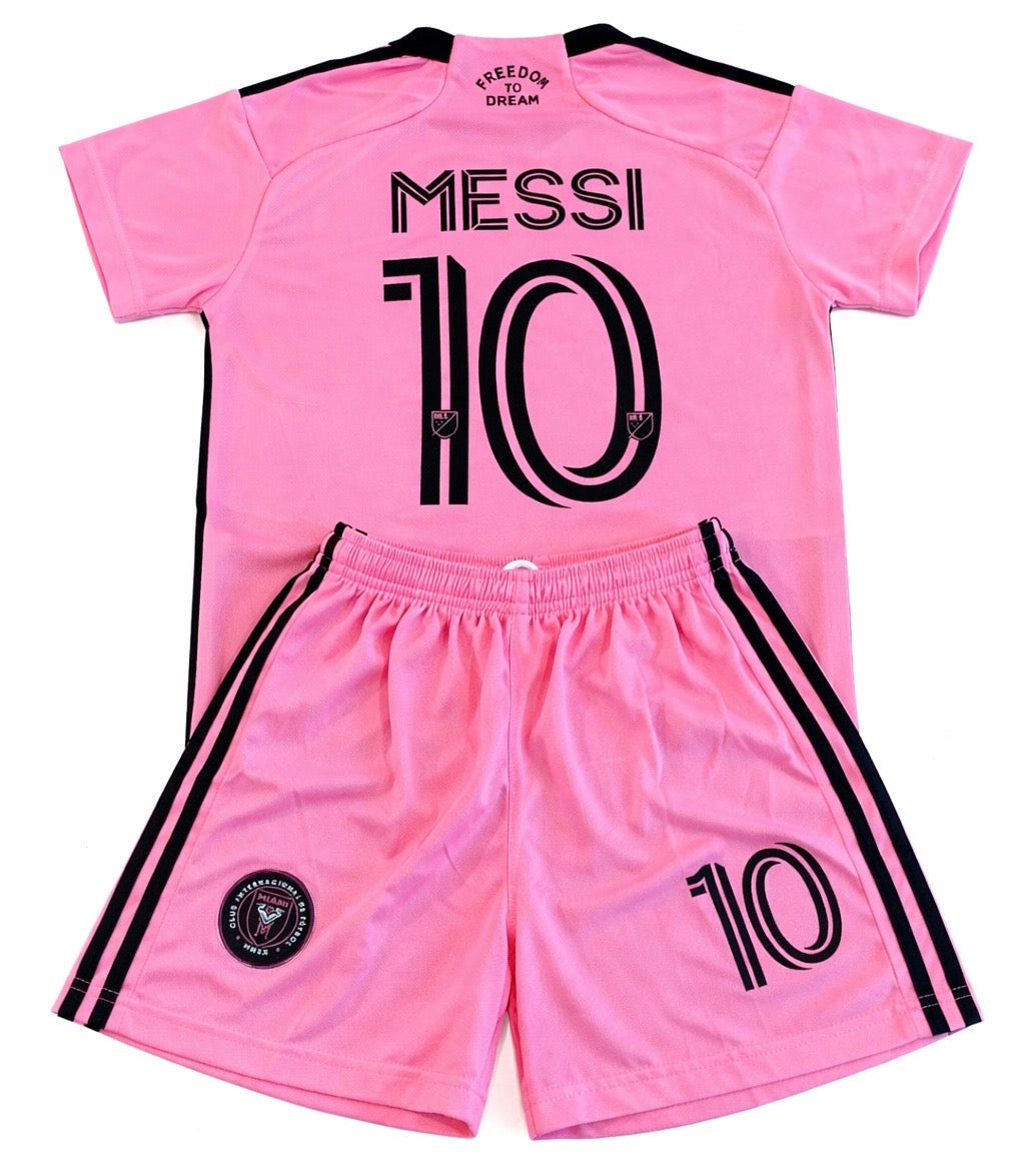 Lionel Messi Miami Home Kids Soccer Jersey Pink Set Football Youth Toddler 1
