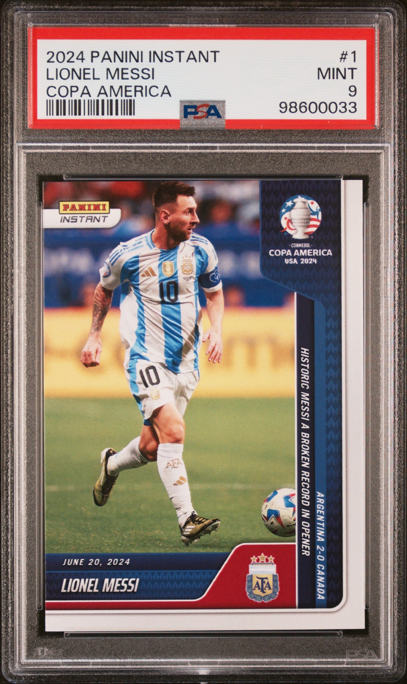 Graded 2024 Panini Instant Lionel Messi #1 Copa America Soccer Card PSA 9 Mint 1