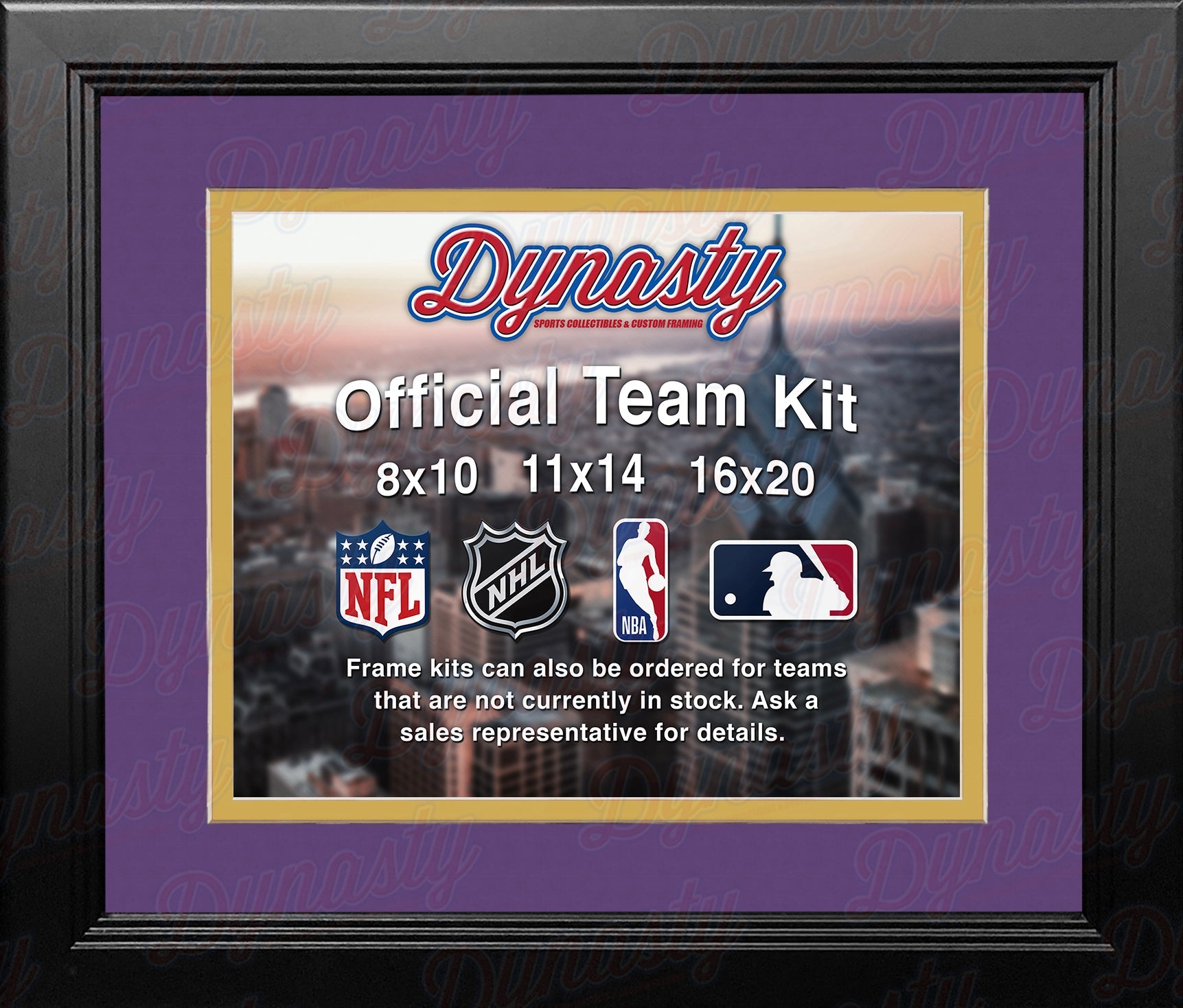 NHL Hockey Photo Picture Frame Kit - Los Angeles Kings (Purple Matting, Yellow Trim)