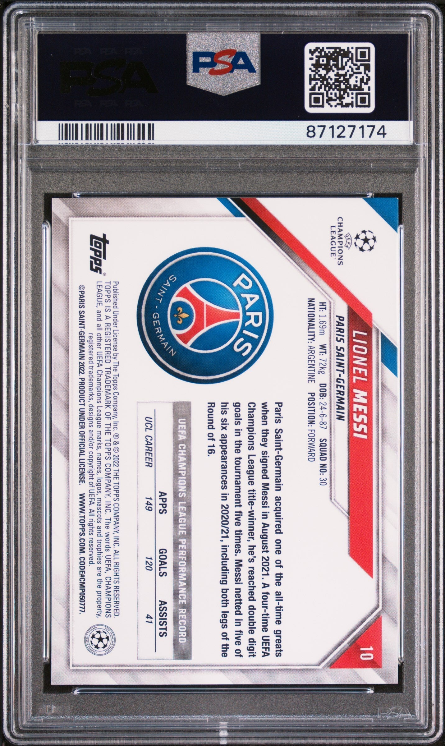 Graded 2021 Topps UCL Lionel Messi #10 Sparkle Foil Soccer Card PSA 10 Gem Mint 2
