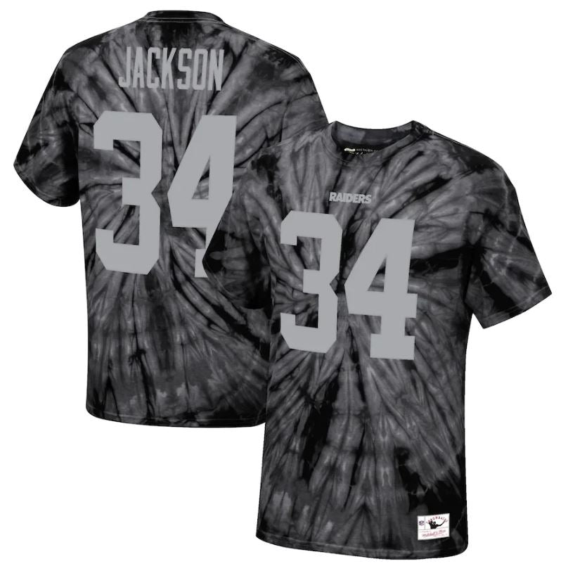 Bo Jackson Las Vegas Raiders Mitchell & Ness Tie-Dye Retired Player Name & Number T-Shirt 1