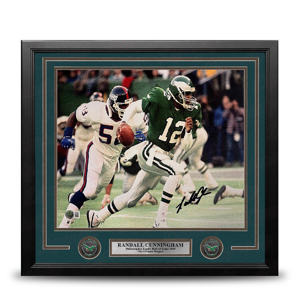 Randall Cunningham Running v. the Giants Philadelphia Eagles Autographed 16x20 Framed Football Photo 1