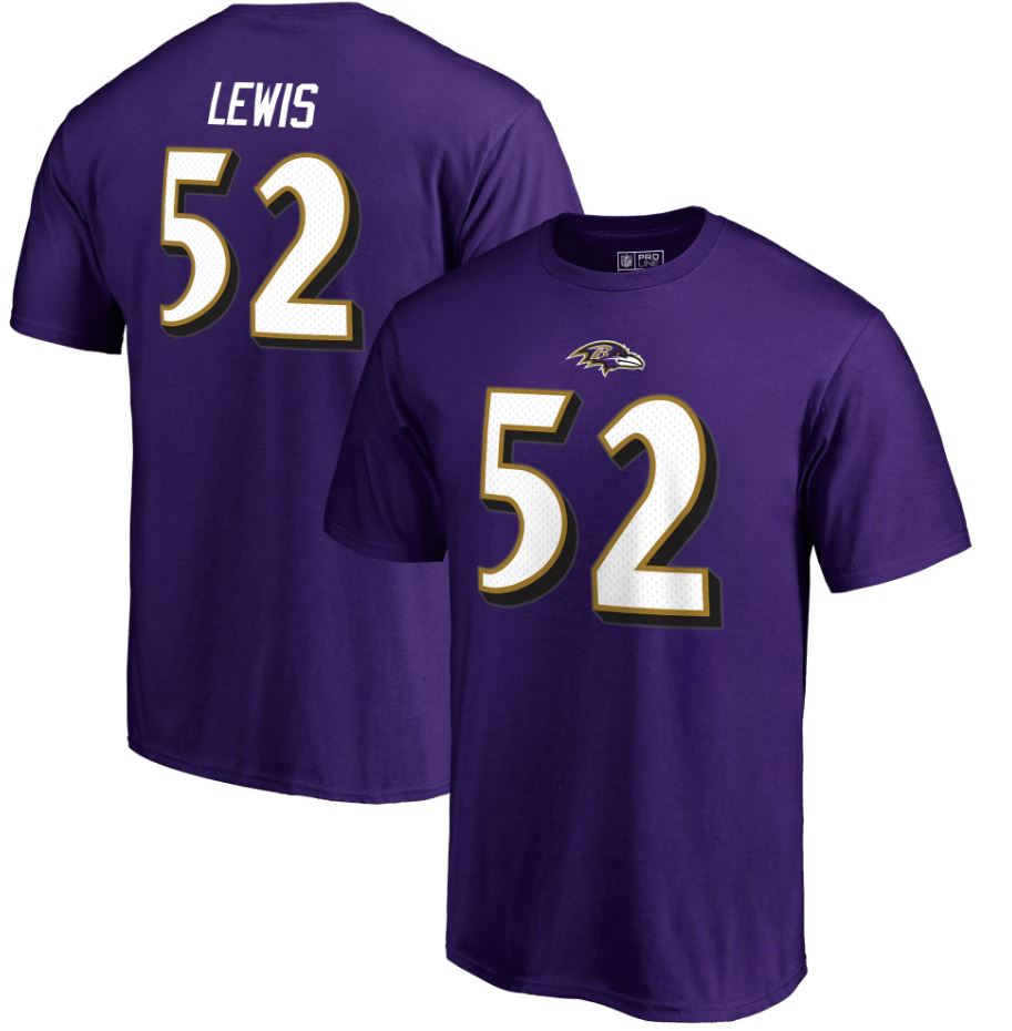 Ray Lewis Baltimore Ravens NFL Pro Line Retired Player Authentic Stack Name & Number Purple T-Shirt 1
