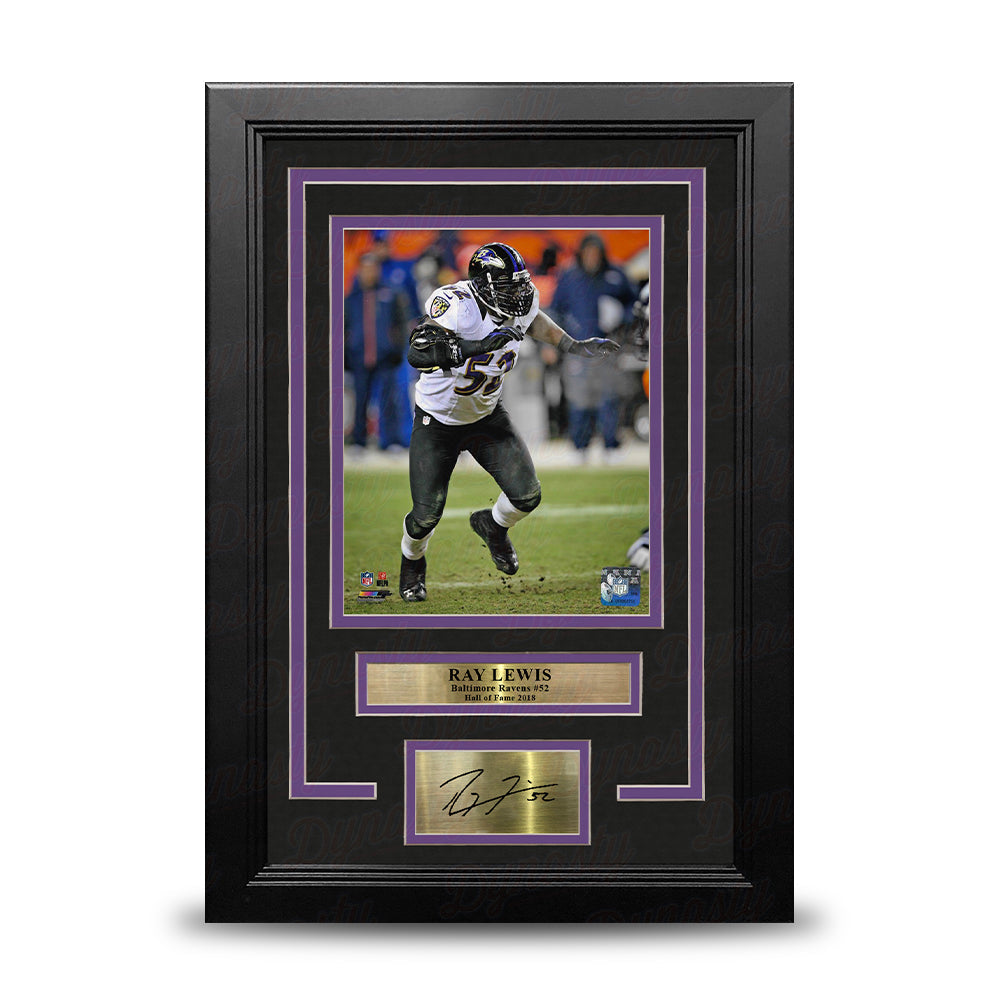 Ray Lewis in Action Baltimore Ravens 8" x 10" Framed Football Photo with Engraved Autograph 1