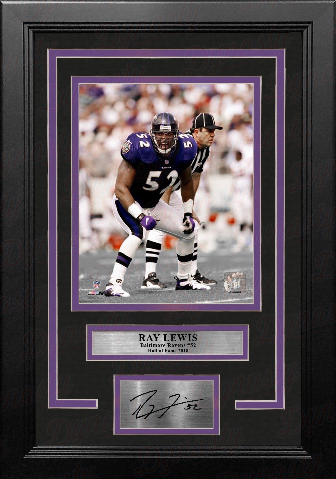 Ray Lewis Flexing on the Field Baltimore Ravens 8x10 Framed Football Photo with Engraved Autograph 1