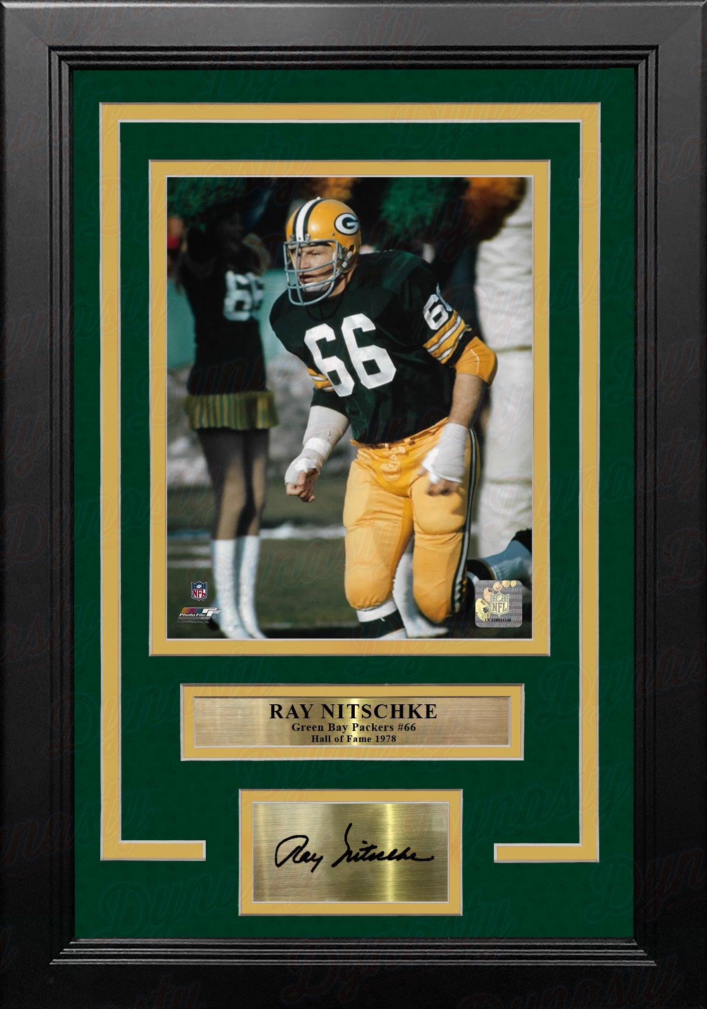 Ray Nitschke in Action Green Bay Packers 8" x 10" Framed Football Photo with Engraved Autograph 2