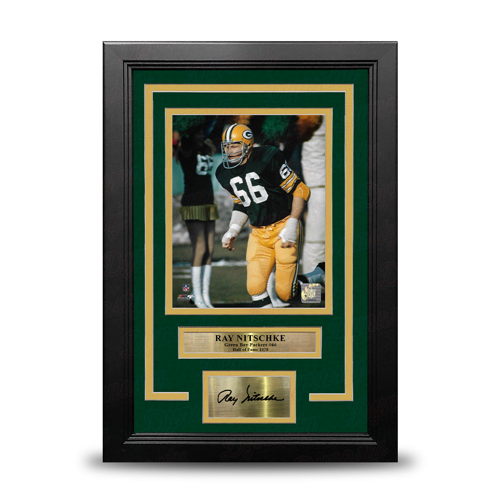 Ray Nitschke in Action Green Bay Packers 8" x 10" Framed Football Photo with Engraved Autograph 1