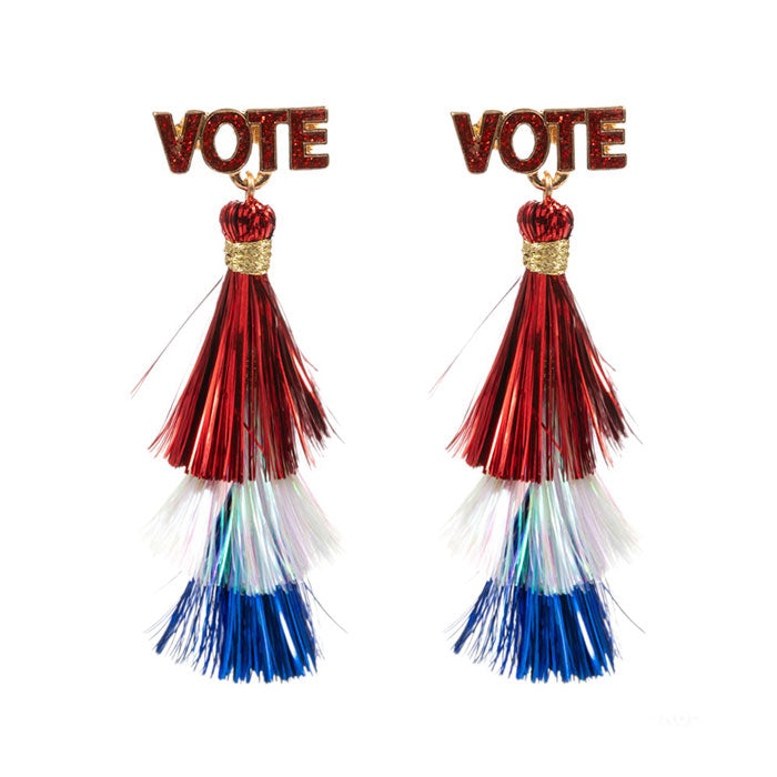 VOTE Pointed American USA Colored Tassel Dangle Earrings