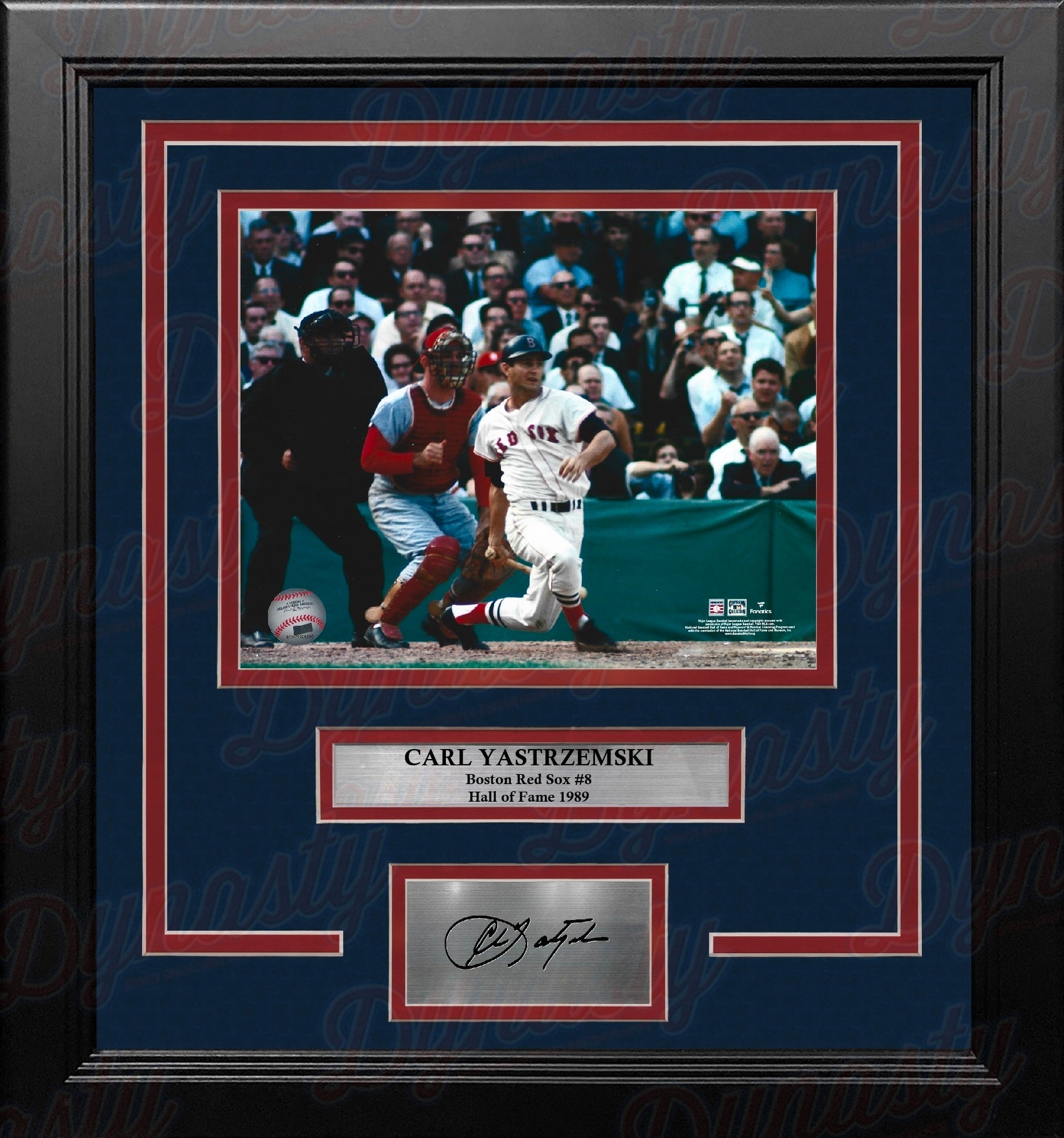 Carl Yastrzemski in Action Boston Red Sox 8" x 10" Baseball Photo with Engraved Autographs 1