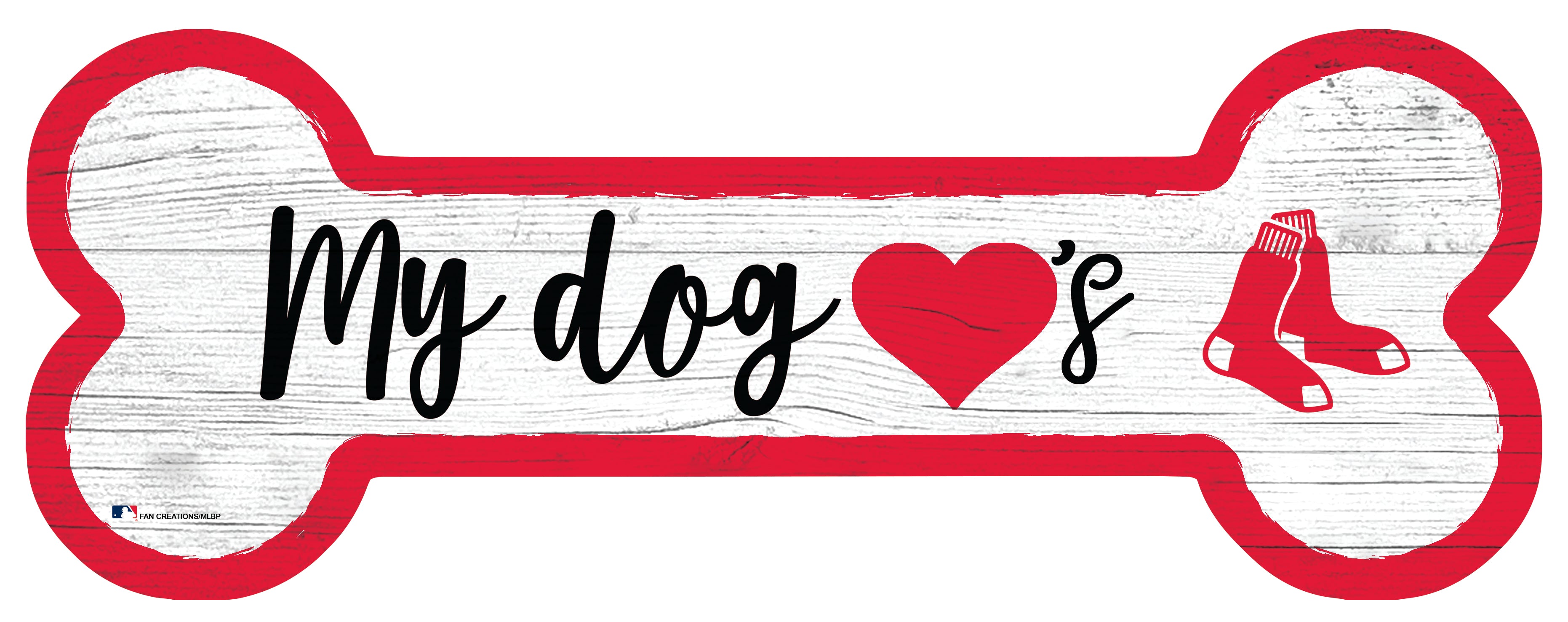 Boston Red Sox Baseball Dog Bone White Wooden Sign 1