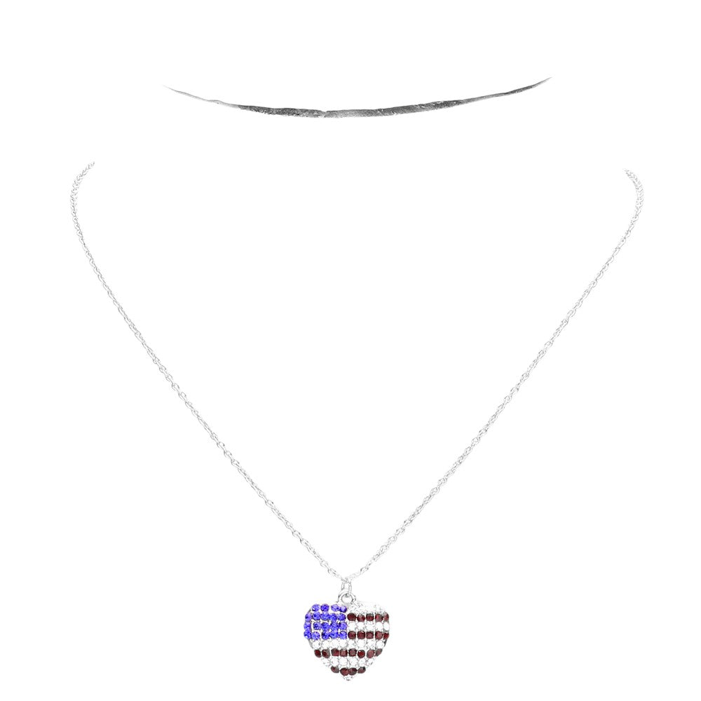 Rhinestone Embellished American USA Flag Pendant Necklace 3