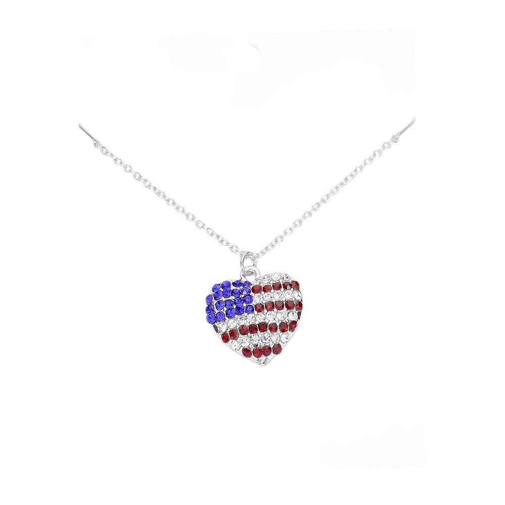 Rhinestone Embellished American USA Flag Pendant Necklace 4