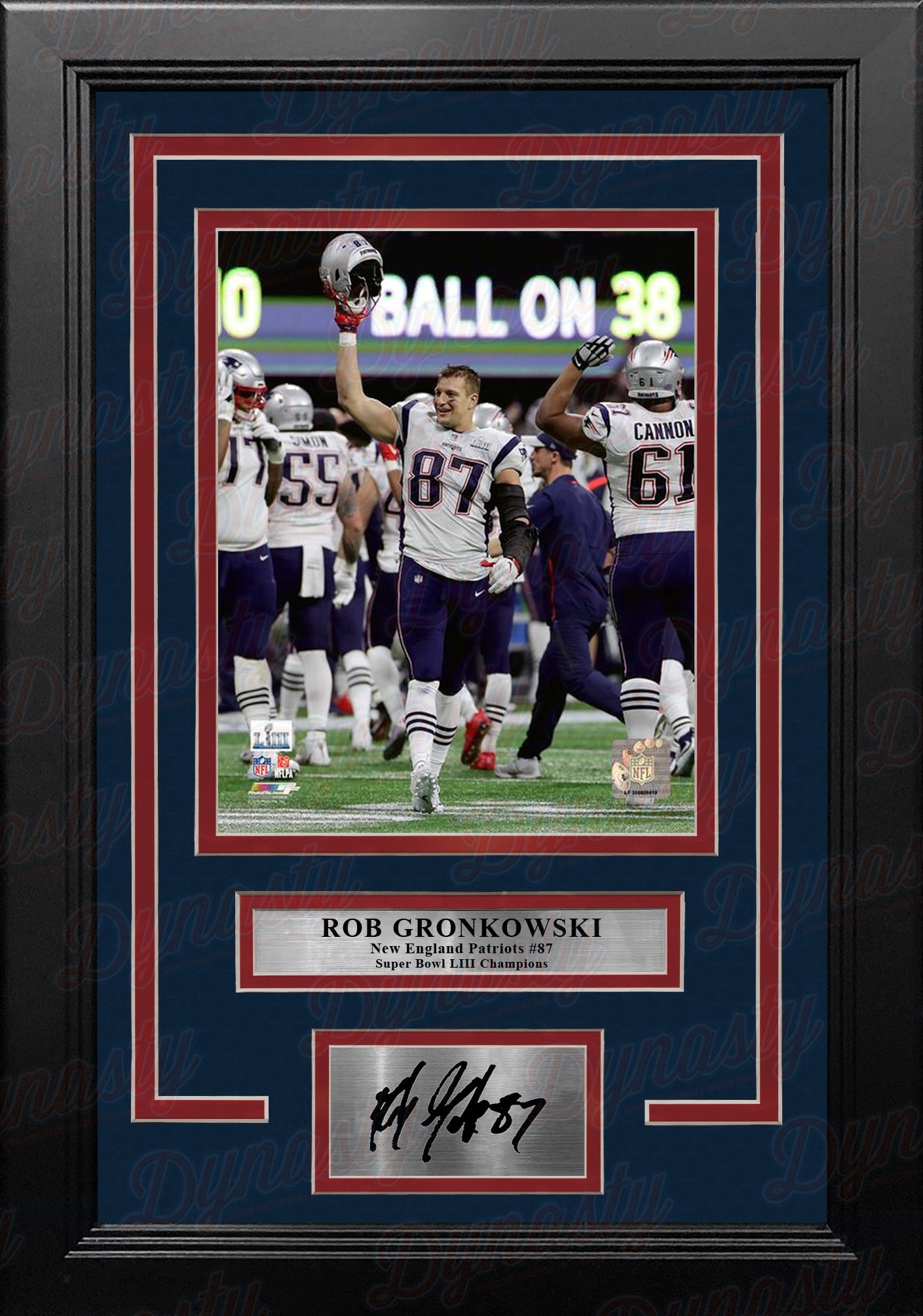 Rob Gronkowski Celebration SB LIII New England Patriots 8x10 Framed Photo with Engraved Autograph 1