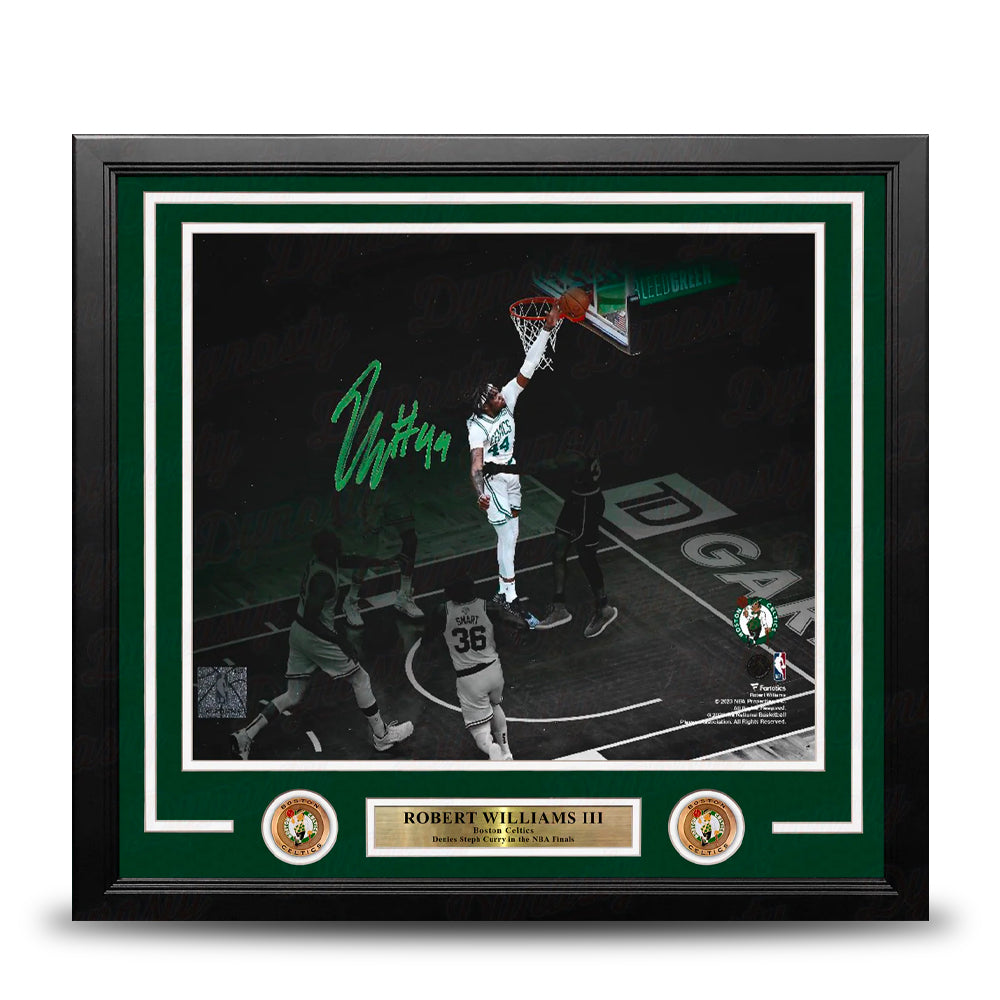 Robert Williams III Blocks Steph Curry Boston Celtics Autographed Framed Basketball Photo 2