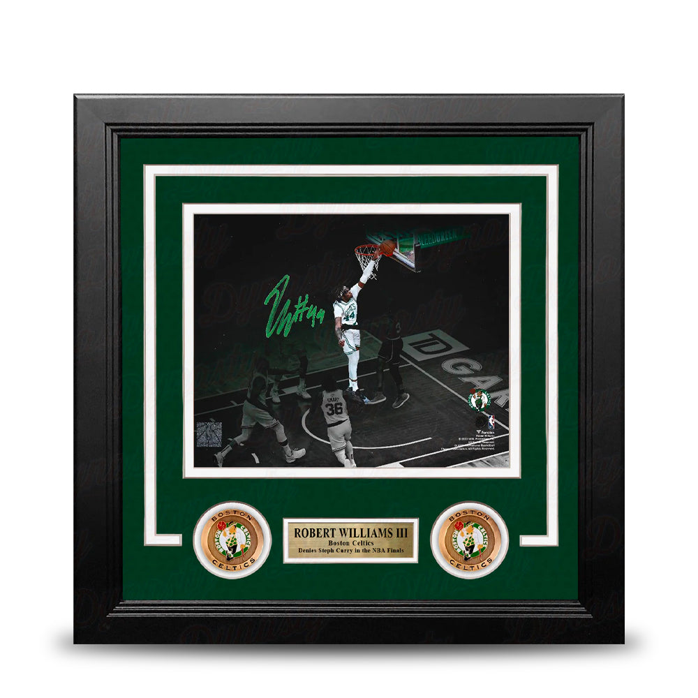 Robert Williams III Blocks Steph Curry Boston Celtics Autographed Framed Basketball Photo 1