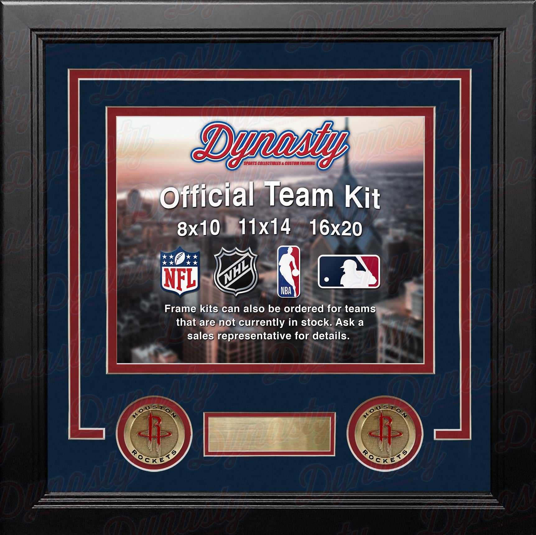 NBA Basketball Photo Picture Frame Kit - Houston Rockets (Navy Matting, Red Trim) 1