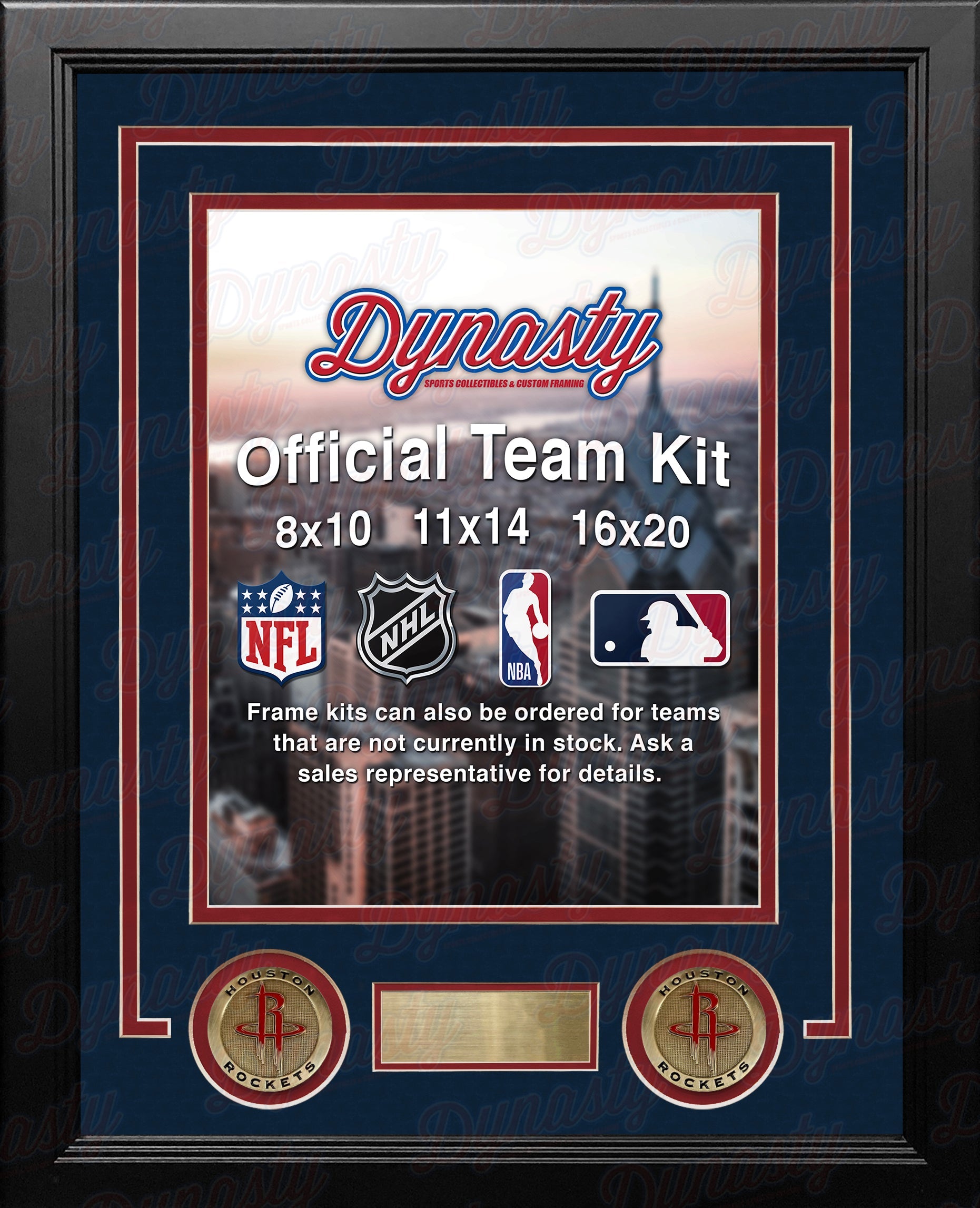 NBA Basketball Photo Picture Frame Kit - Houston Rockets (Navy Matting, Red Trim) 2