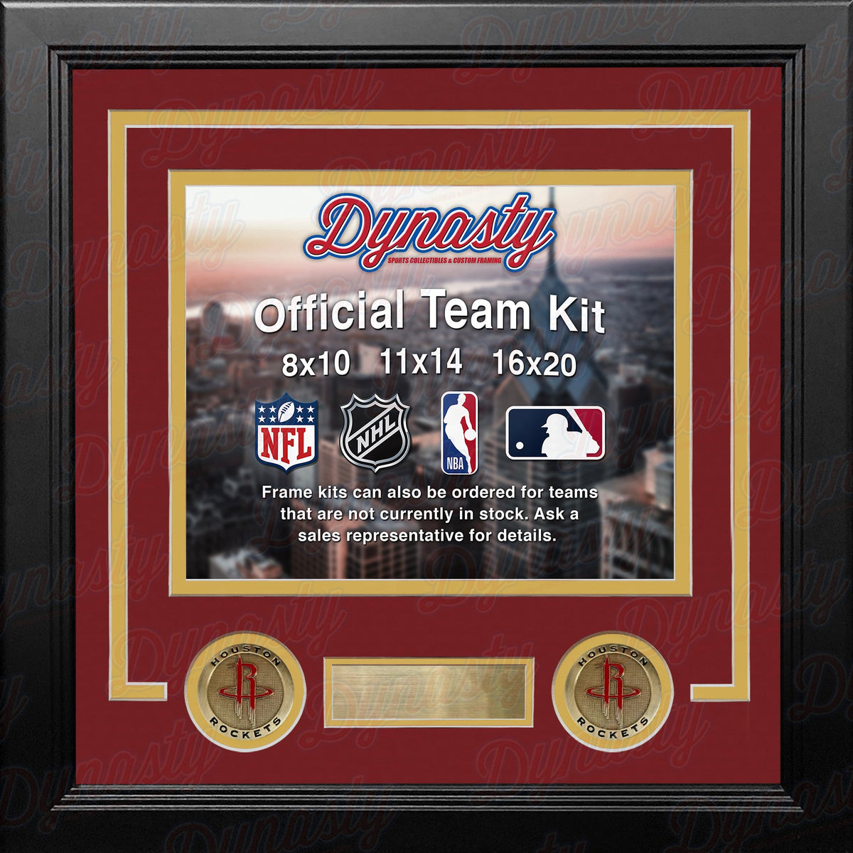 NBA Basketball Photo Picture Frame Kit - Houston Rockets (Red Matting, Yellow Trim) 1