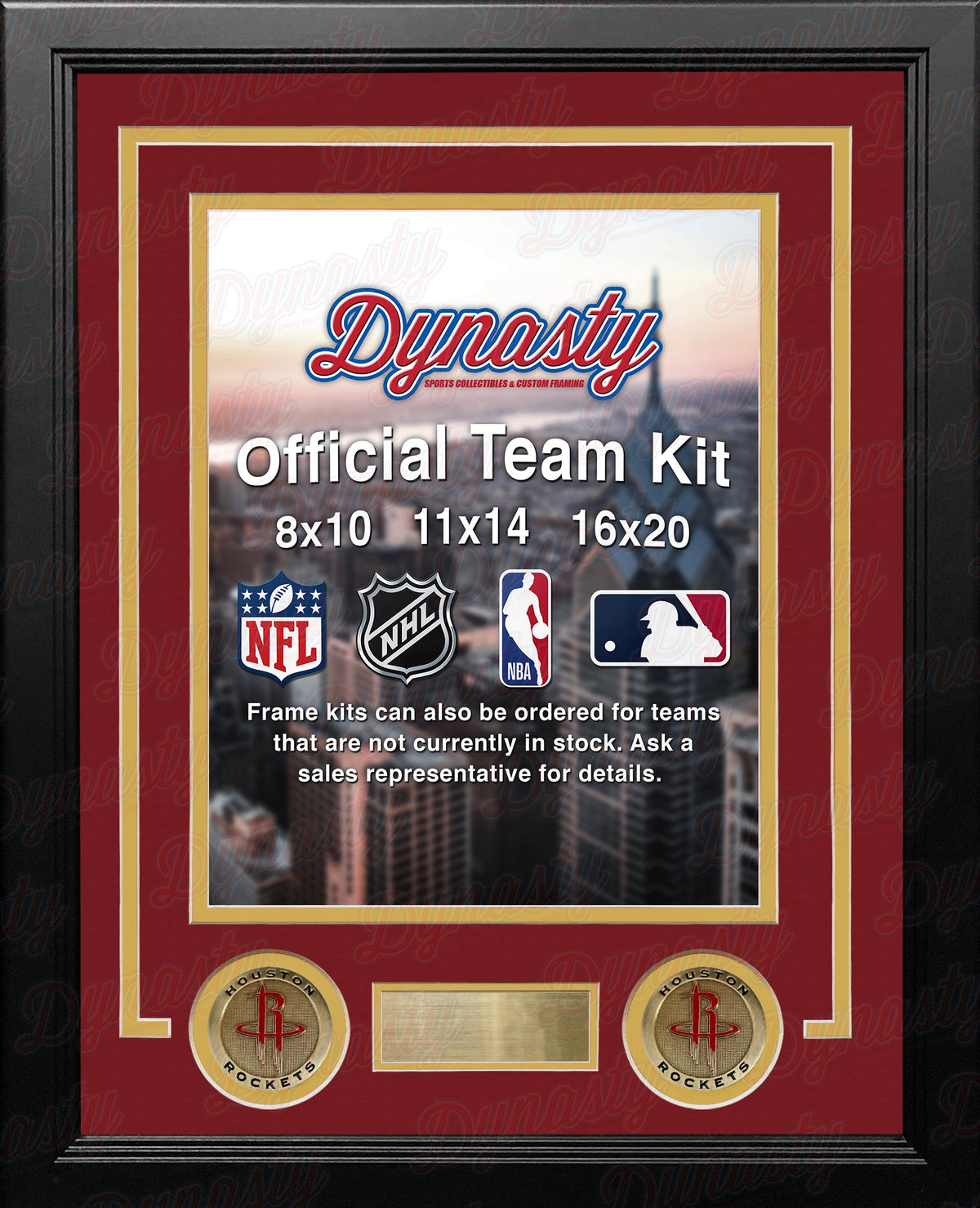 NBA Basketball Photo Picture Frame Kit - Houston Rockets (Red Matting, Yellow Trim) 2