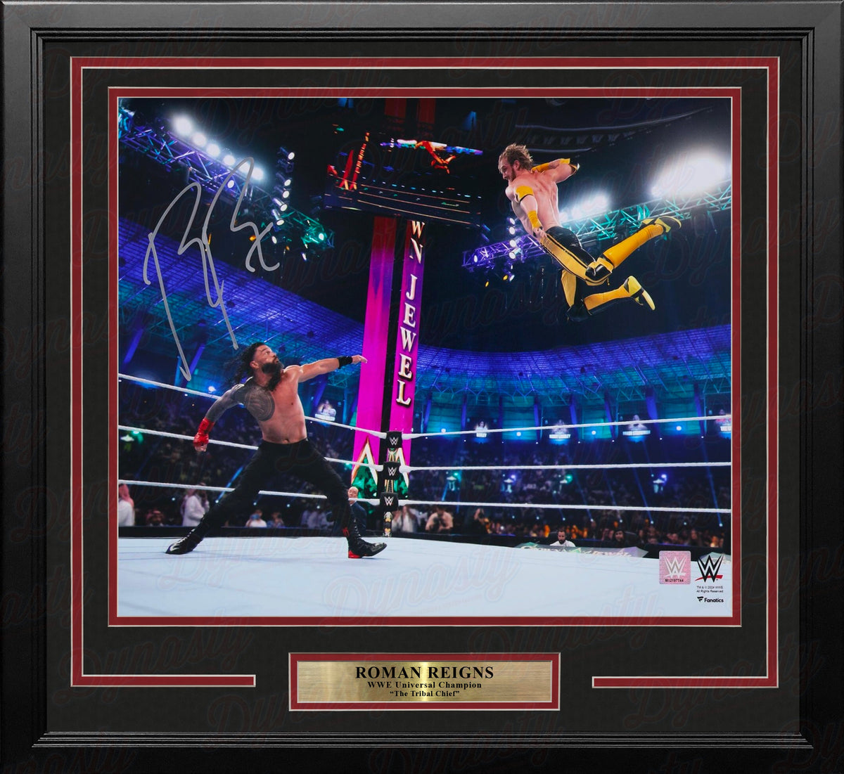 Roman Reigns 2022 Crown Jewel v. Logan Paul Autographed 16" x 20" Framed WWE Wrestling Photo 2