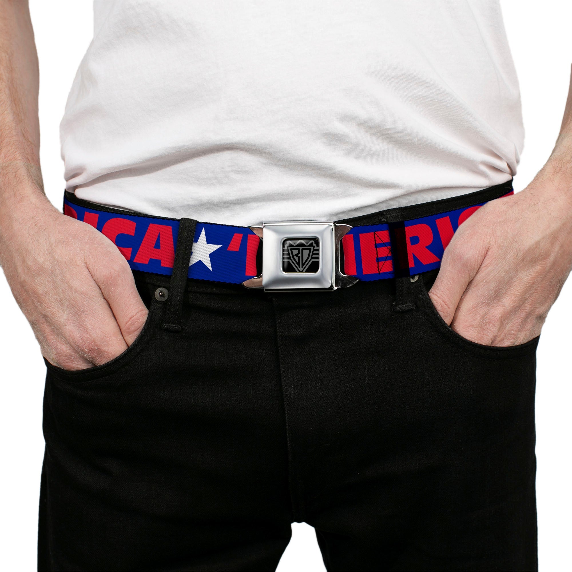 'MERICA Star USA Seatbelt Belt – World Cup 2026 Fan Gear (Blue/Red/White) 3