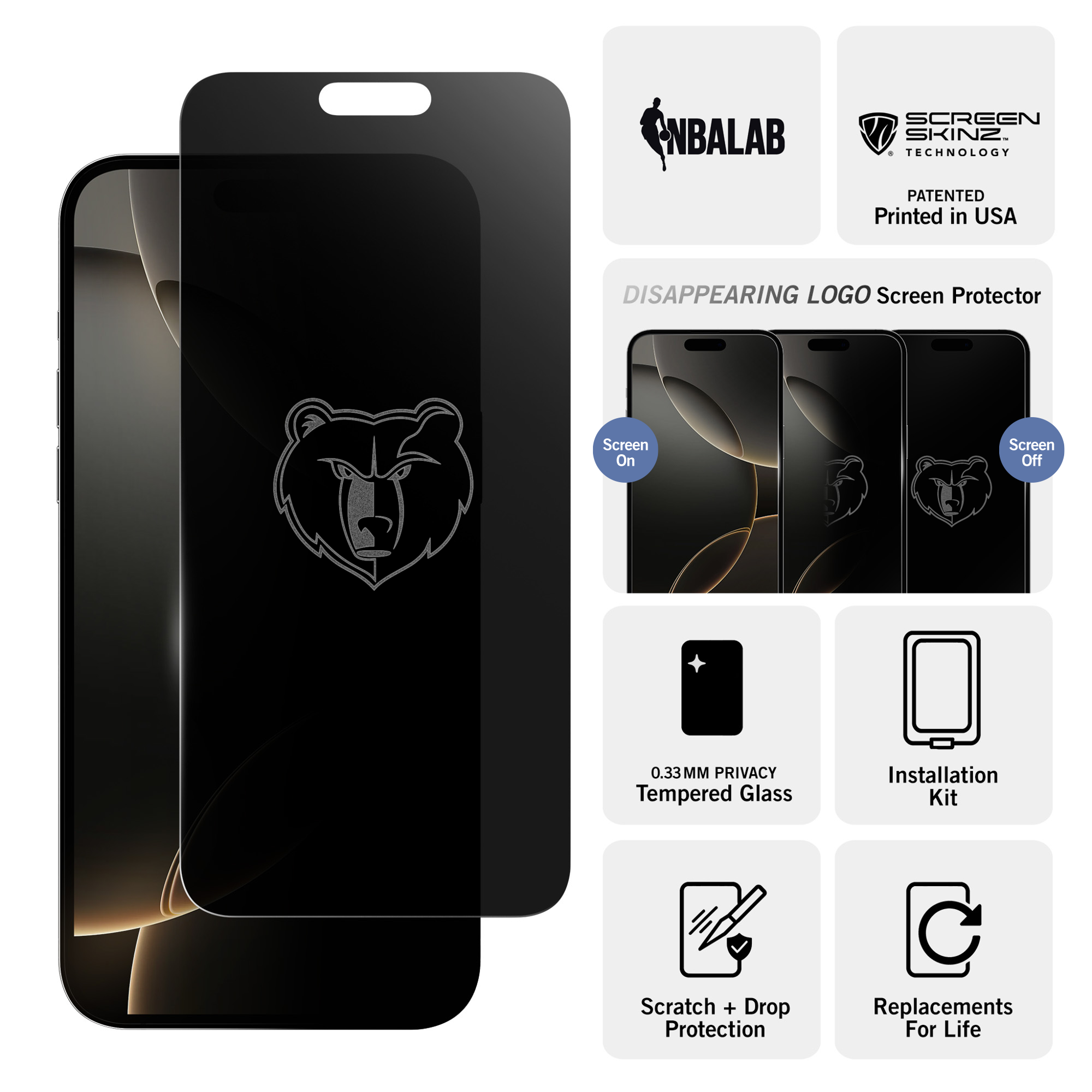 Memphis Grizzlies Privacy Screen Protector 3