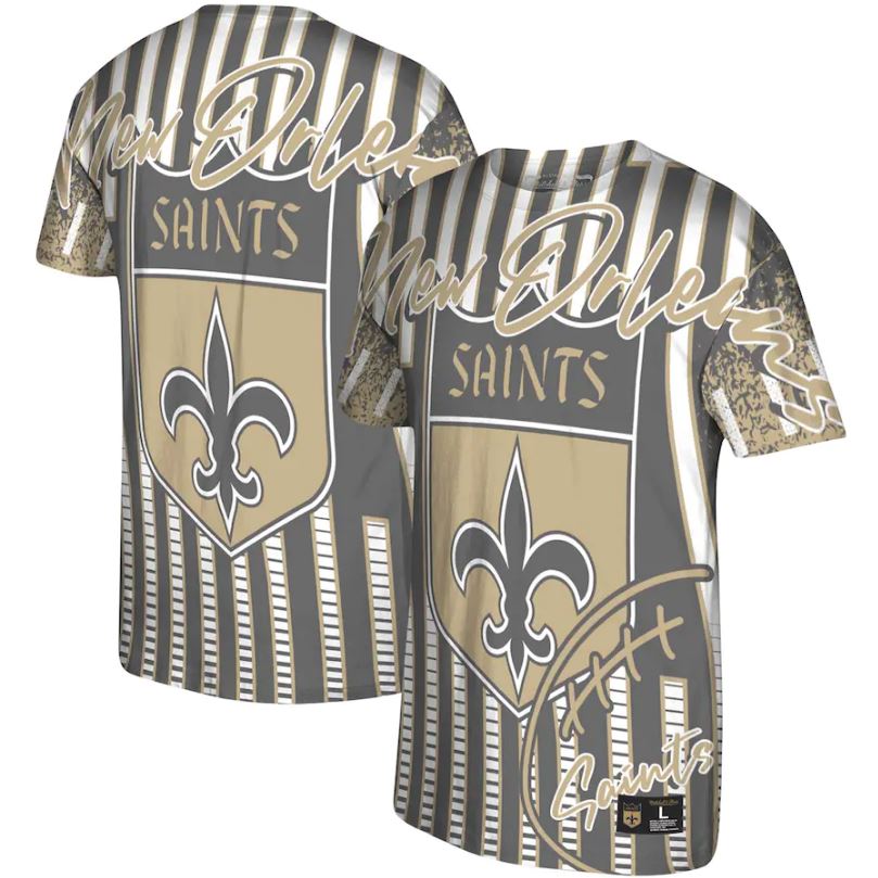 New Orleans Saints Mitchell & Ness Heather Black Jumbotron Historic Logo T-Shirt 1