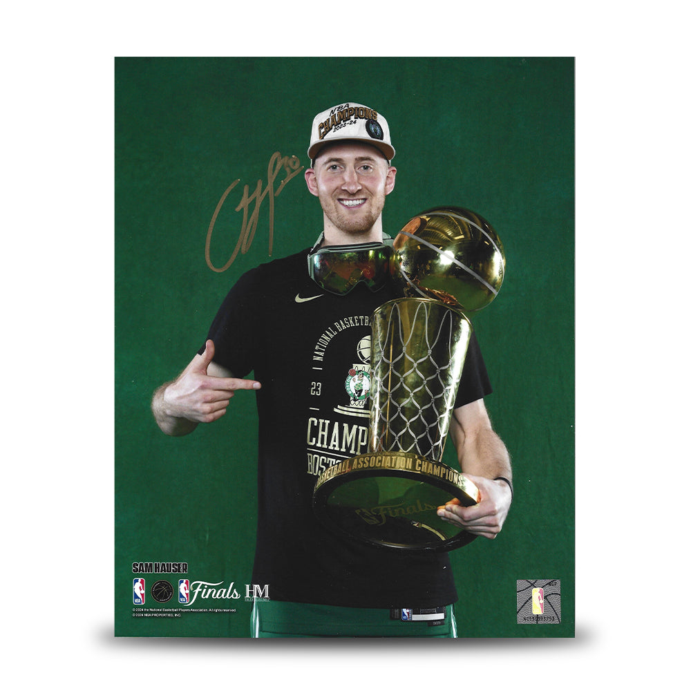 Sam Hauser 2024 NBA Trophy Autographed Boston Celtics 8" x 10" Championship Photo 1