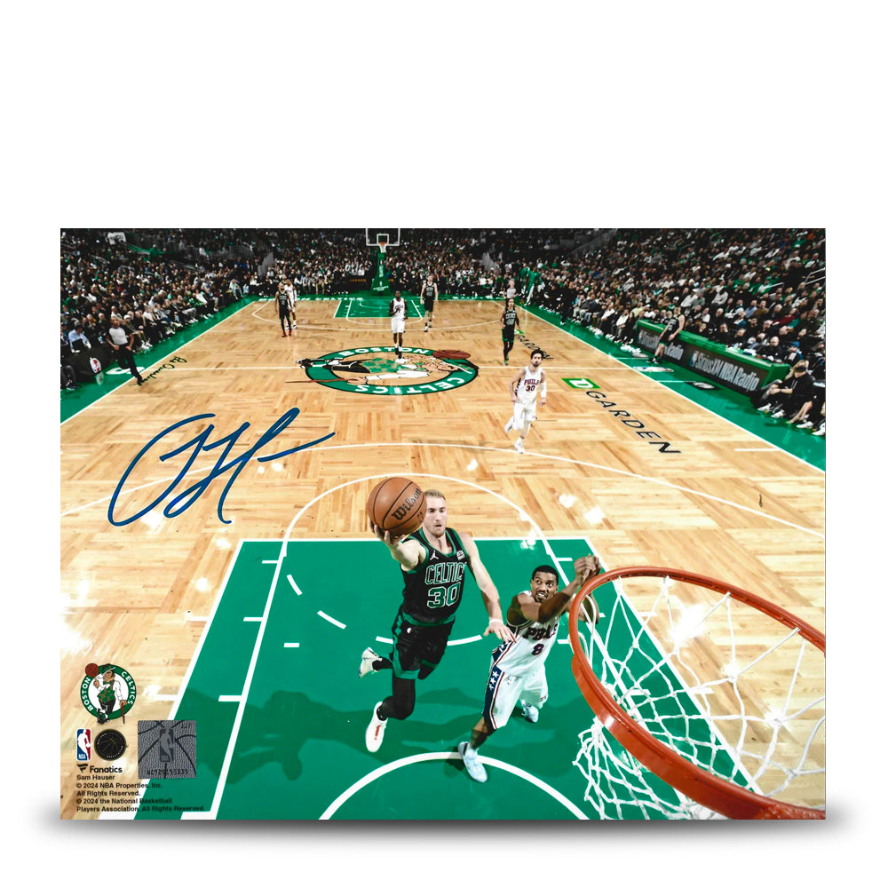 Sam Hauser Rim Cam Boston Celtics Autographed 11" x 14" Basketball Photo 1