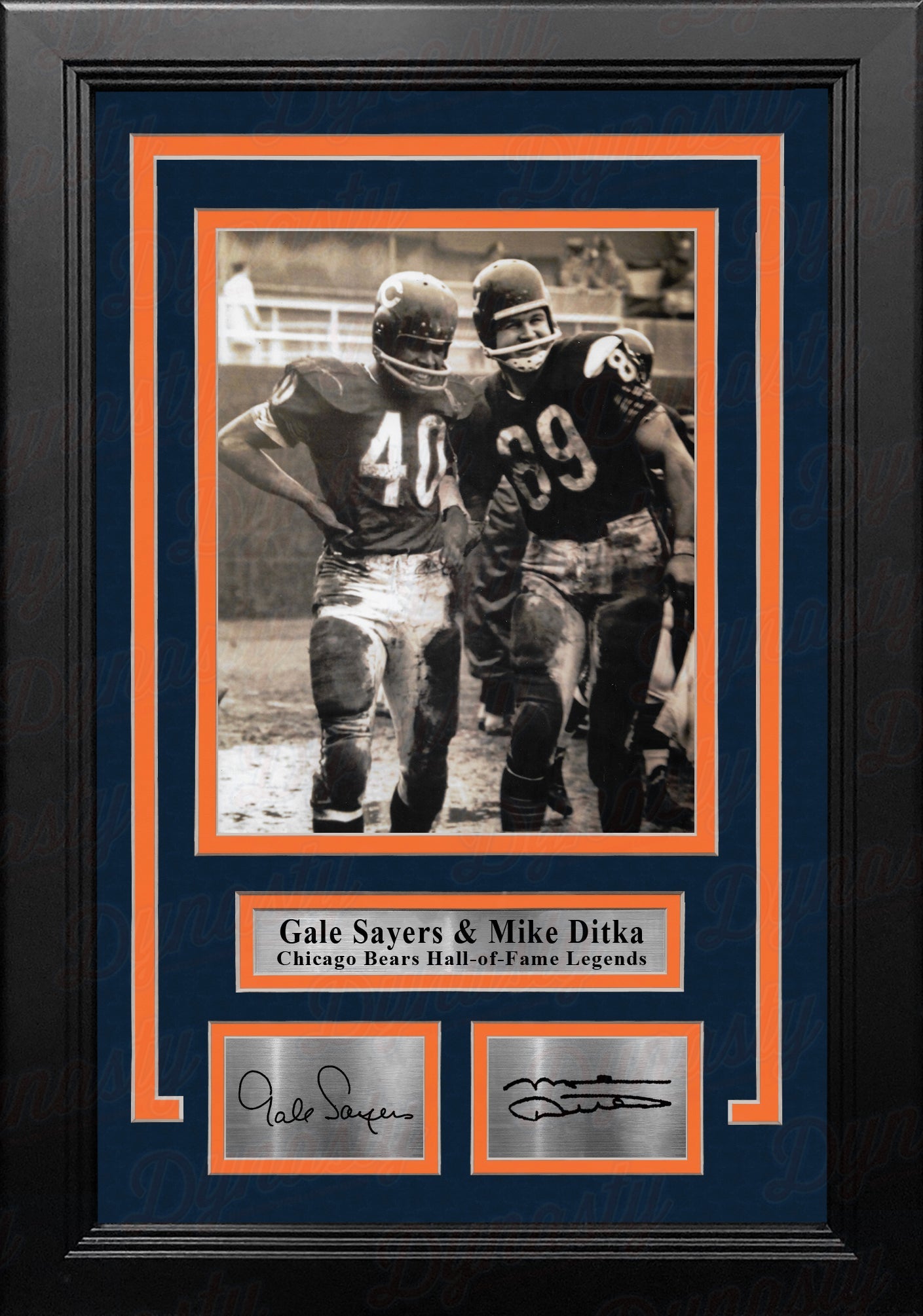 Gale Sayers & Mike Ditka Chicago Bears 8" x 10" Framed Black & White Photo with Engraved Autographs 1