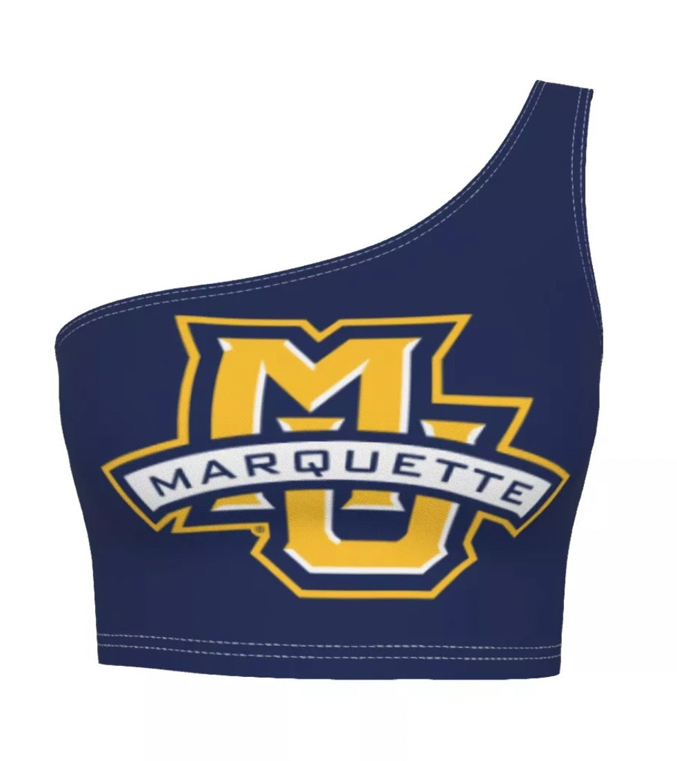 Marquette Navy One Shoulder Top | lojobands