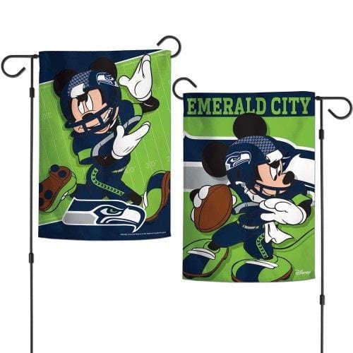 Seattle Seahawks Garden Flag 2 Sided Mickey Mouse Emerald City 1