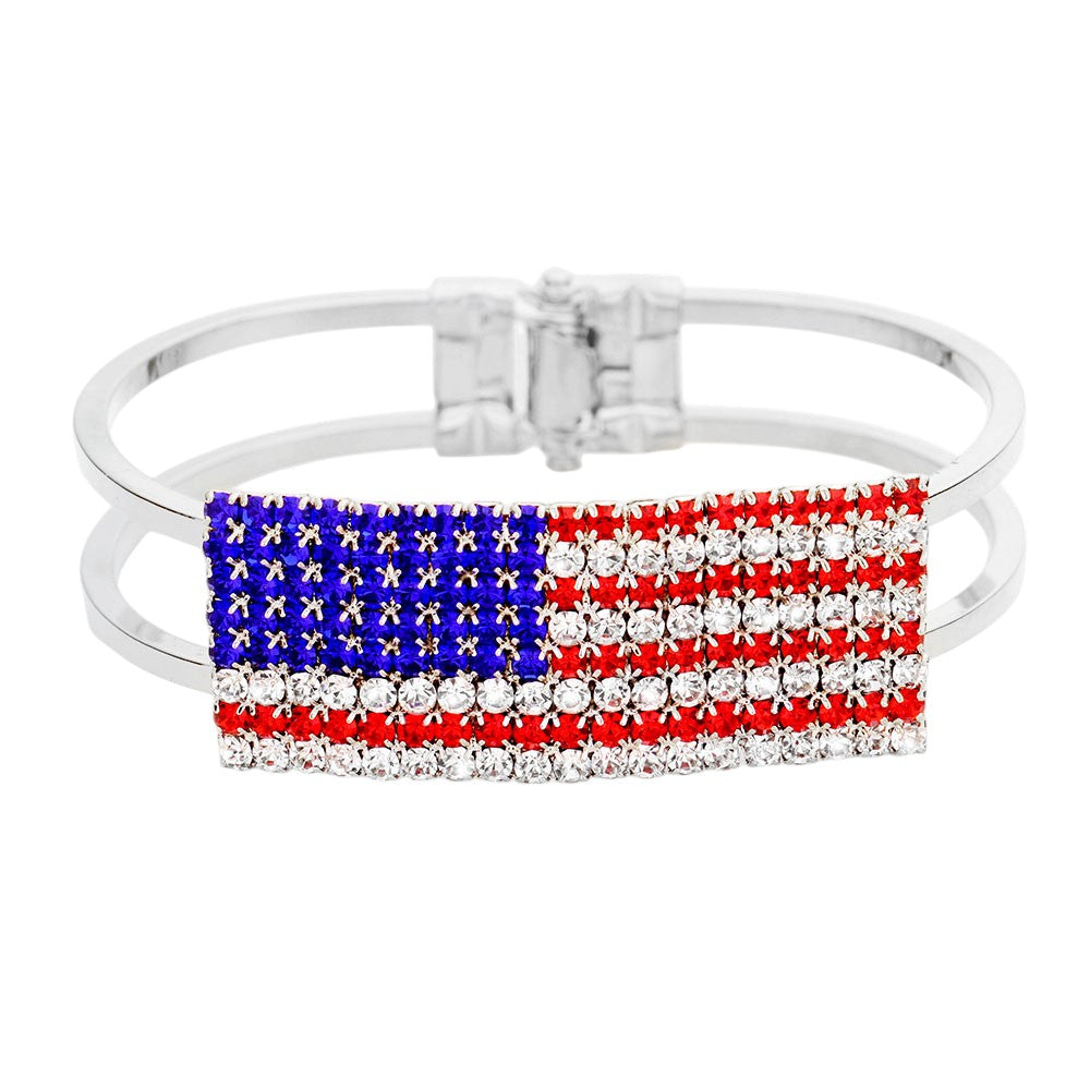 Crystal Pave American Flag Hinged Bracelet 1