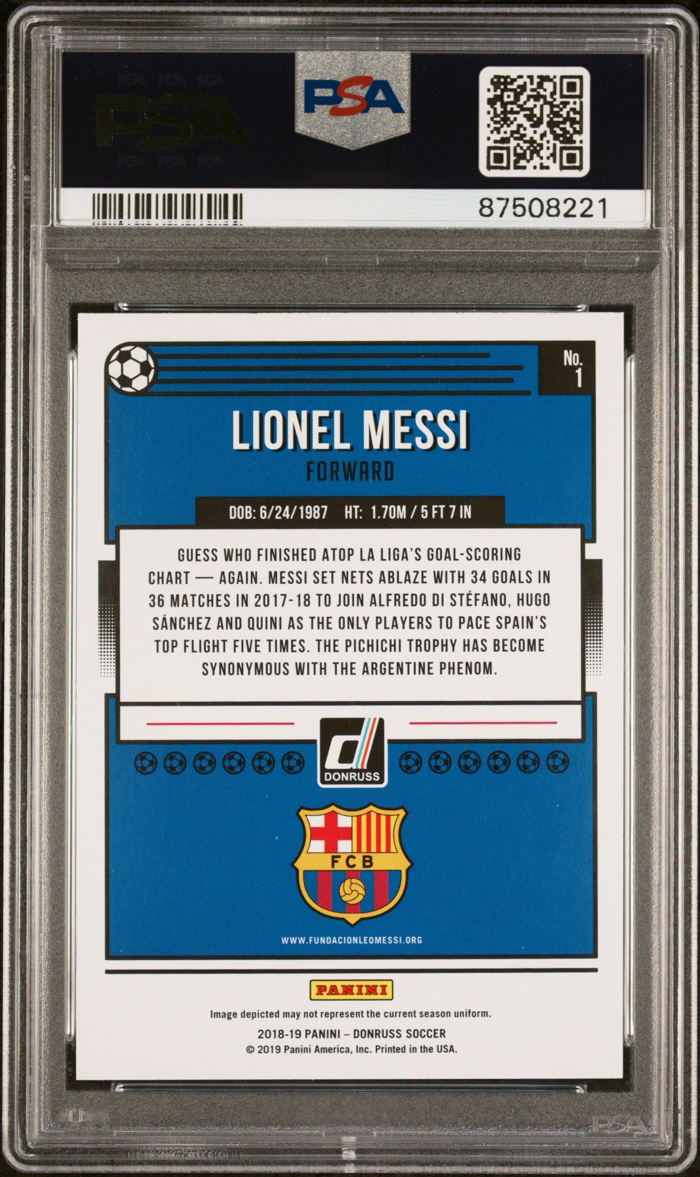 Graded 2018 Panini Donruss Lionel Messi #1 Soccer Card PSA 10 Gem Mint 2