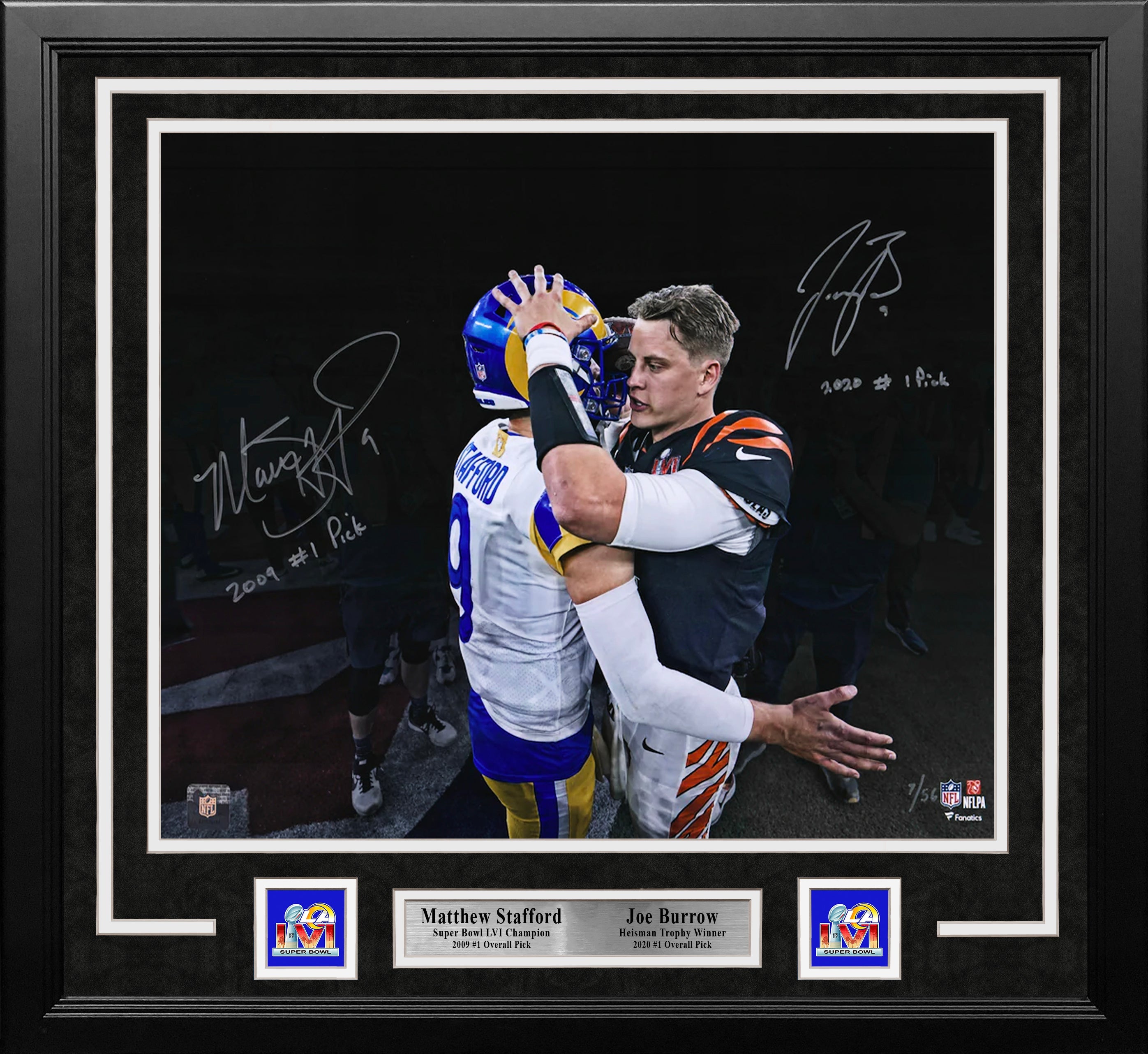Matthew Stafford & Joe Burrow Autographed Super Bowl 16x20 Framed Football Photo Inscribed #1 Picks 2