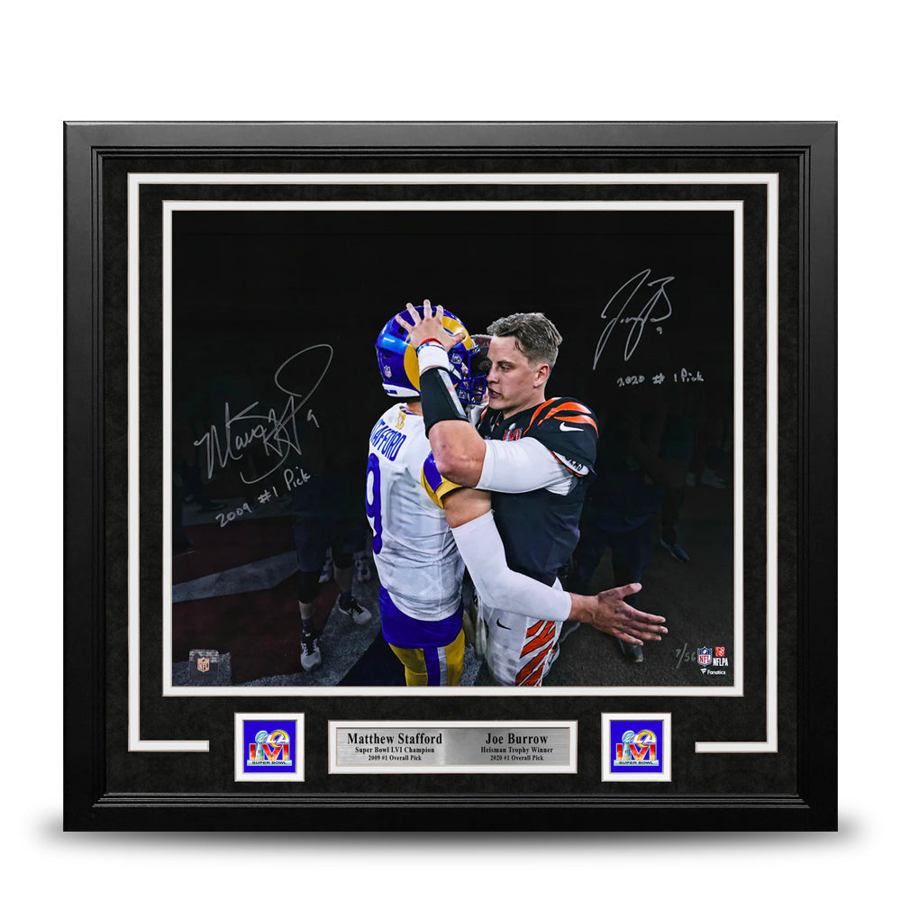 Matthew Stafford & Joe Burrow Autographed Super Bowl 16x20 Framed Football Photo Inscribed #1 Picks 1