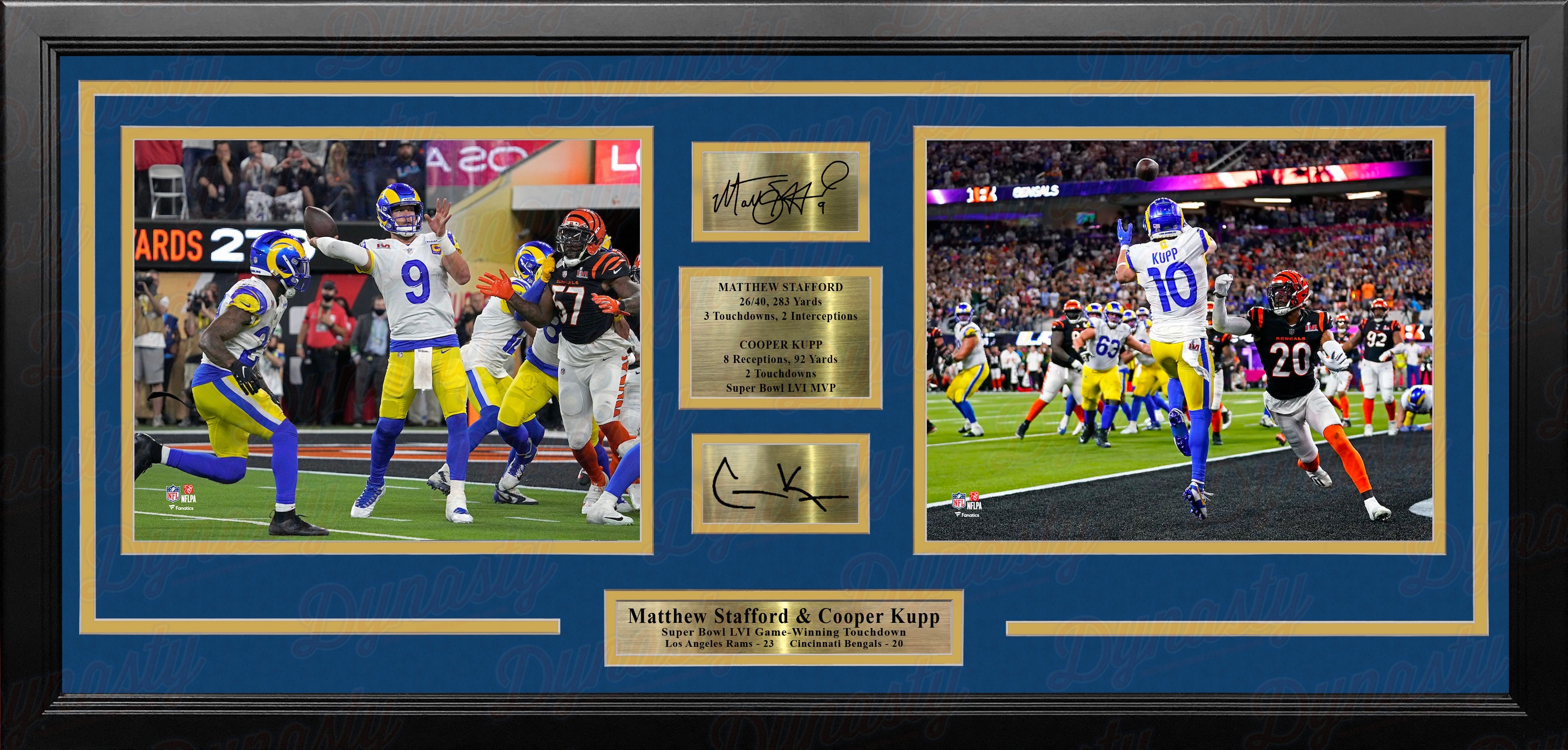 Matthew Stafford & Cooper Kupp LA Rams Super Bowl LVI Framed Photo Collage with Engraved Signatures 1