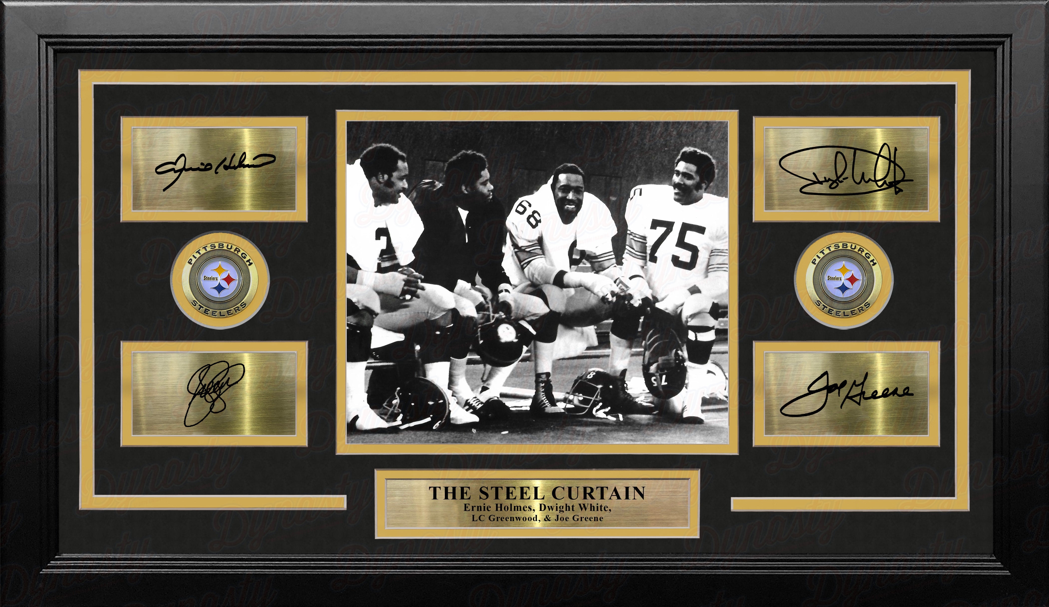 The Steel Curtain on the Bench Pittsburgh Steelers 8" x 10" Framed Football Photo with Engraved Signatures 1