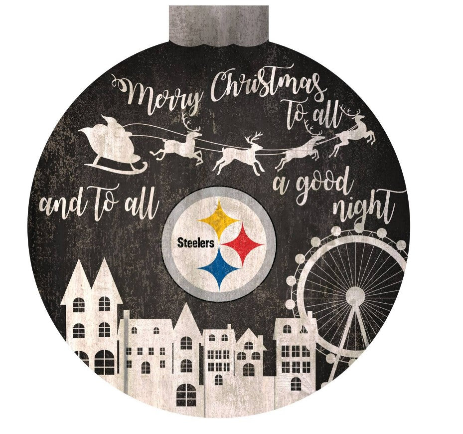 Pittsburgh Steelers 12" Christmas Village Wall Art Wood Sign 1