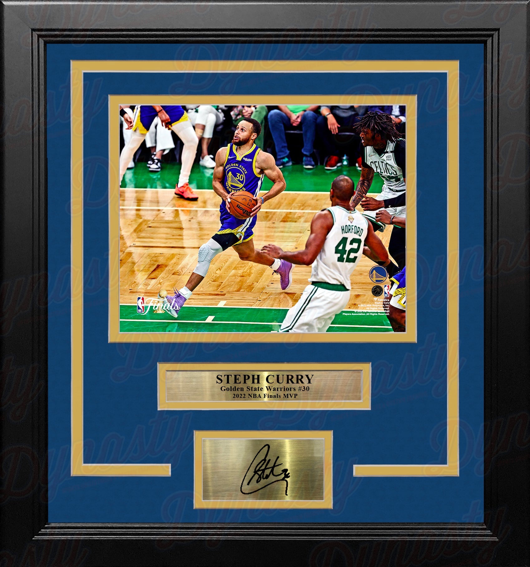 Steph Curry 2022 NBA Finals Action Golden State Warriors 8x10 Framed Photo with Engraved Autograph 1