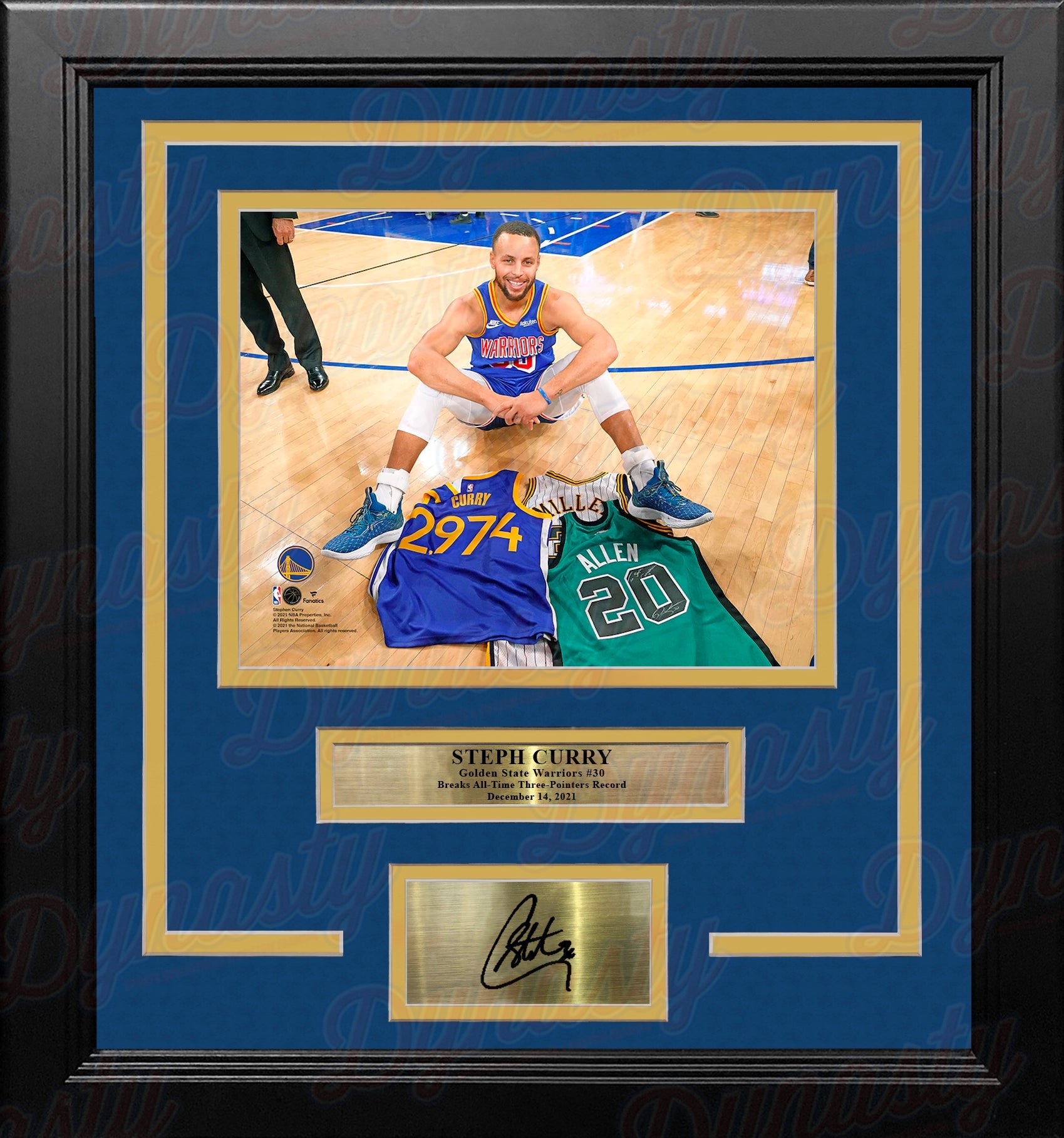 Steph Curry 3-Point Record Jerseys Golden State Warriors 8x10 Framed Photo with Engraved Autograph 1
