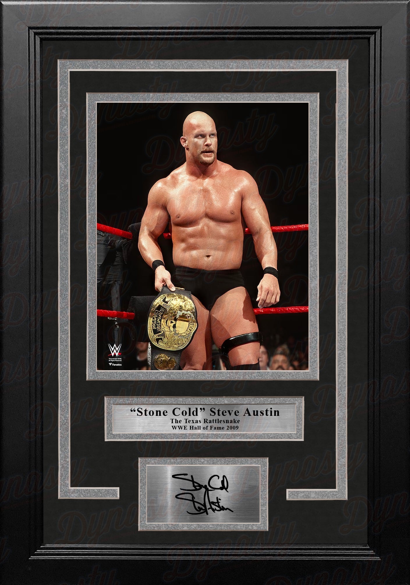 Stone Cold Steve Austin Smoking Skull Belt 8x10 Framed WWE Wrestling Photo with Engraved Autograph 1